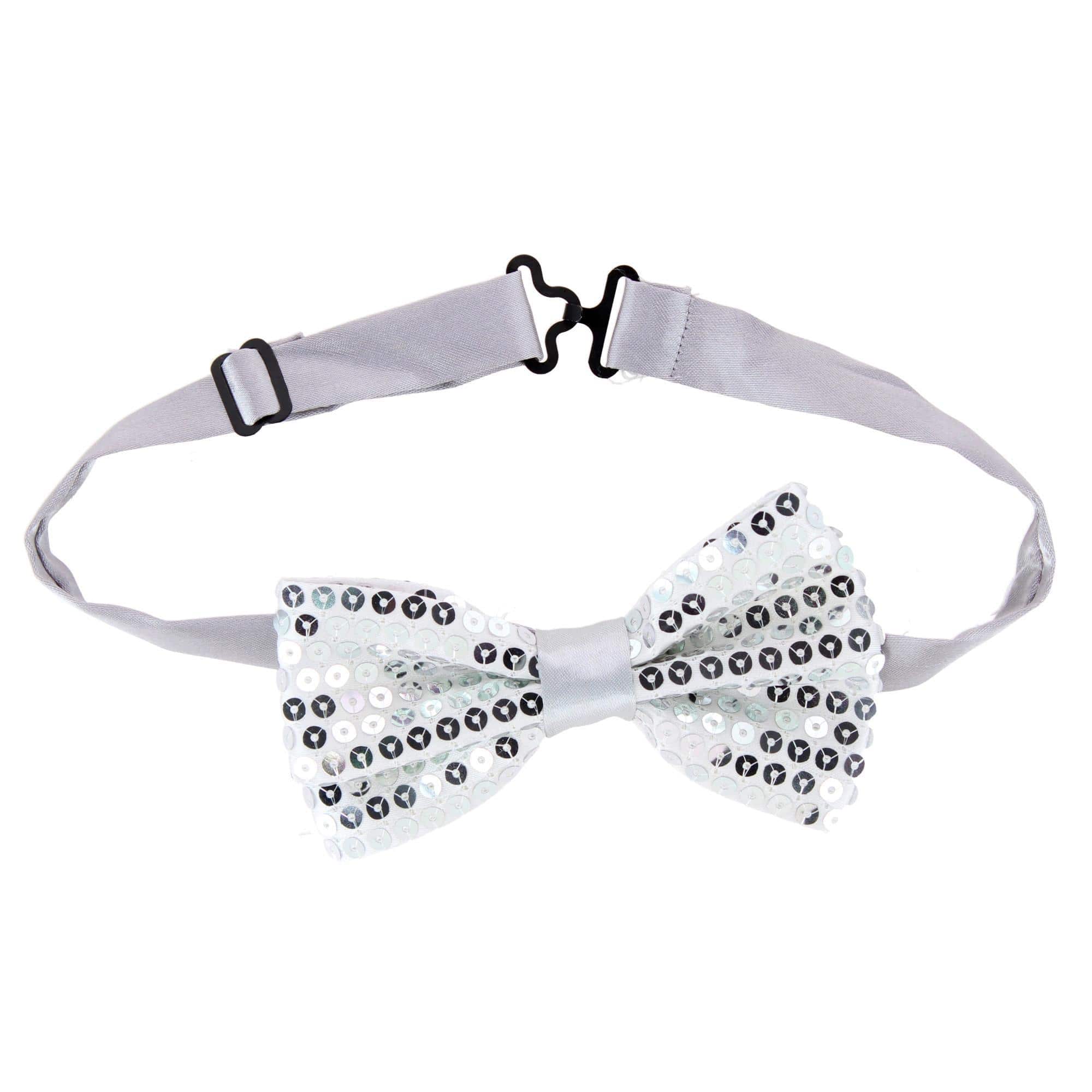 CTM® Adult Sequin Suspender & Bow Tie Set Adjustable Dress Costume Accessory - Silver