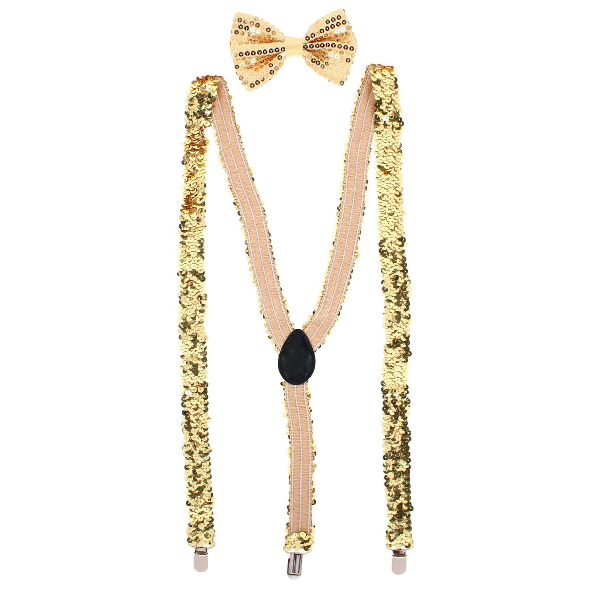 CTM® Adult Sequin Suspender & Bow Tie Set Adjustable Dress Costume Accessory - Adult Sequin Suspender & Bow Tie Set Adjustable Dress Costume Accessory