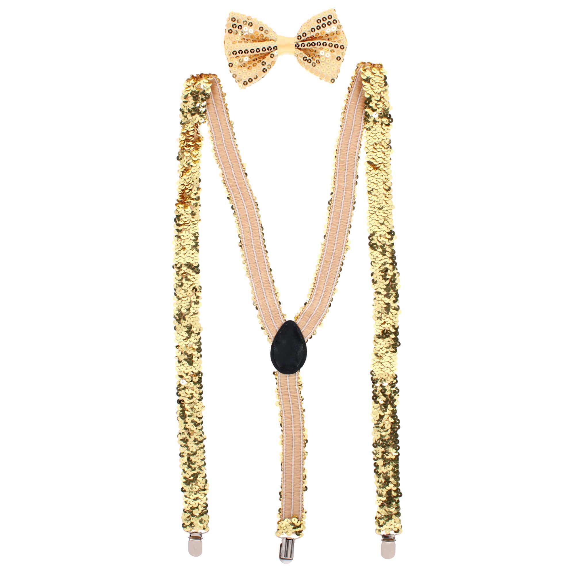 CTM® Adult Sequin Suspender & Bow Tie Set Adjustable Dress Costume Accessory - Adult Sequin Suspender & Bow Tie Set Adjustable Dress Costume Accessory