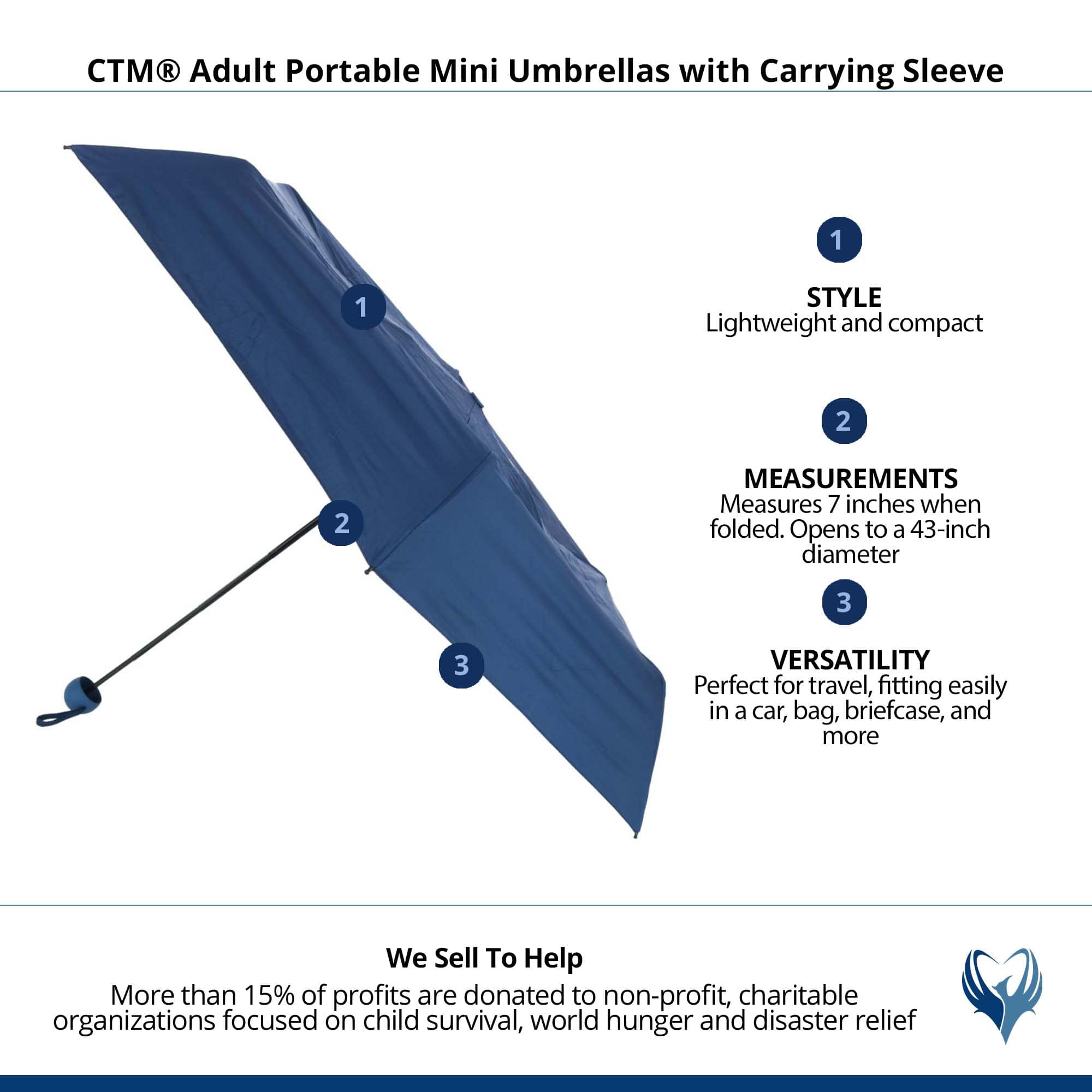 CTM® Adult Portable Mini Umbrellas with Carrying Sleeve - Blue