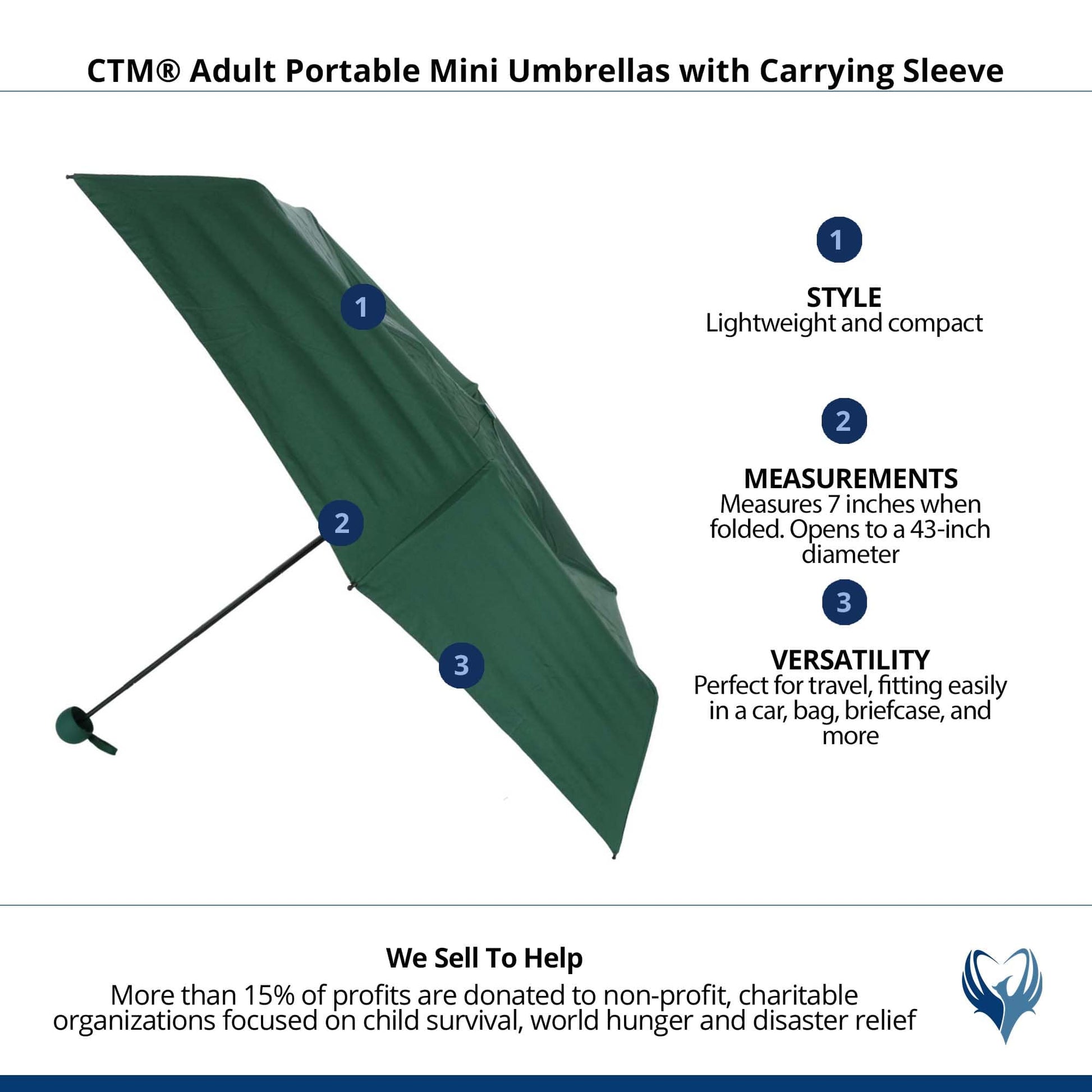 CTM® Adult Portable Mini Umbrellas with Carrying Sleeve - Green