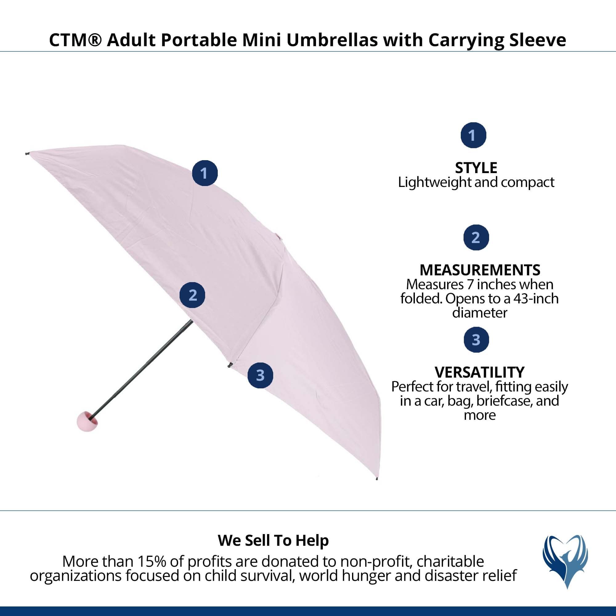 CTM® Adult Portable Mini Umbrellas with Carrying Sleeve - Pink