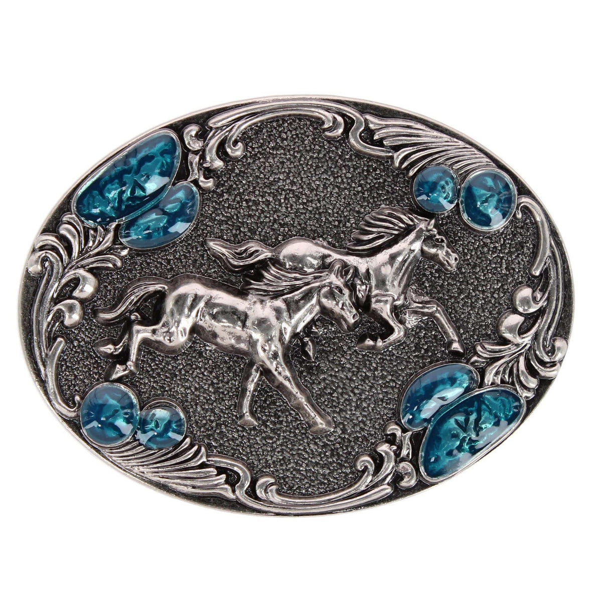 CTM® Women's Running Horses Turquoise Belt Buckle for 1.5 Inch Belts - Silver