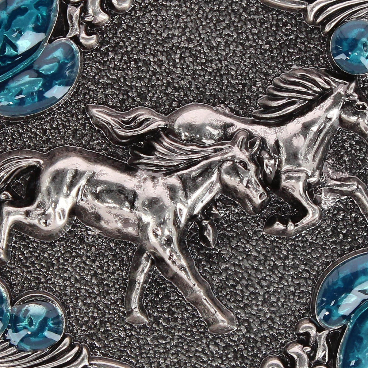 CTM® Women's Running Horses Turquoise Belt Buckle for 1.5 Inch Belts - Silver
