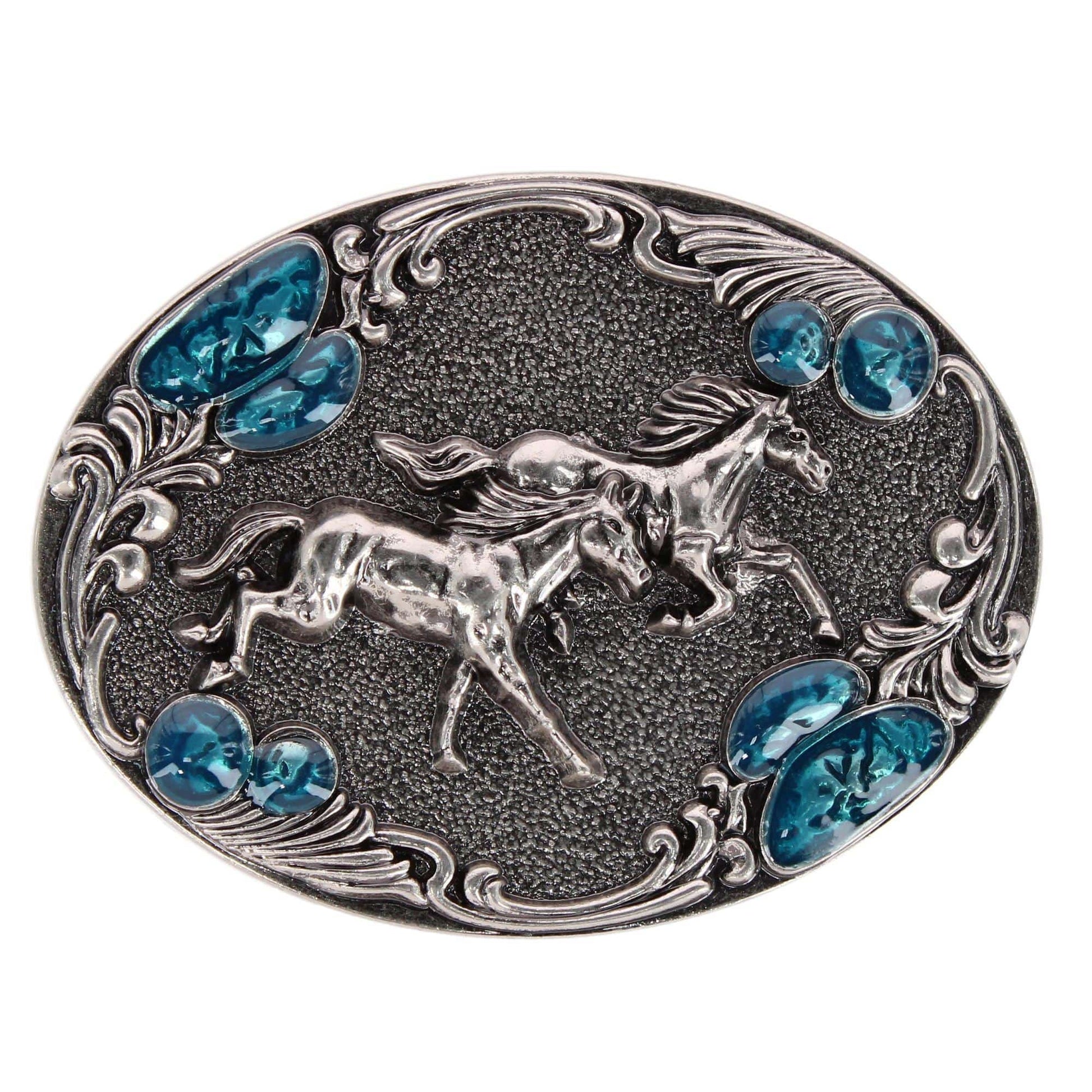 CTM® Women's Running Horses Turquoise Belt Buckle for 1.5 Inch Belts - Women's Running Horses Turquoise Belt Buckle for 1.5 Inch Belts