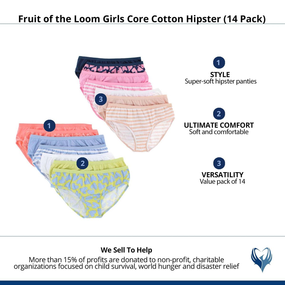 Fruit of the Loom Girls Core Cotton Hipster (14 Pack) - Assorted