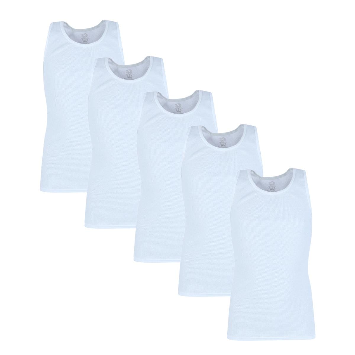 Fruit of the Loom Boy's Ribbed White Tank Top A Shirts (5 Pack) - White