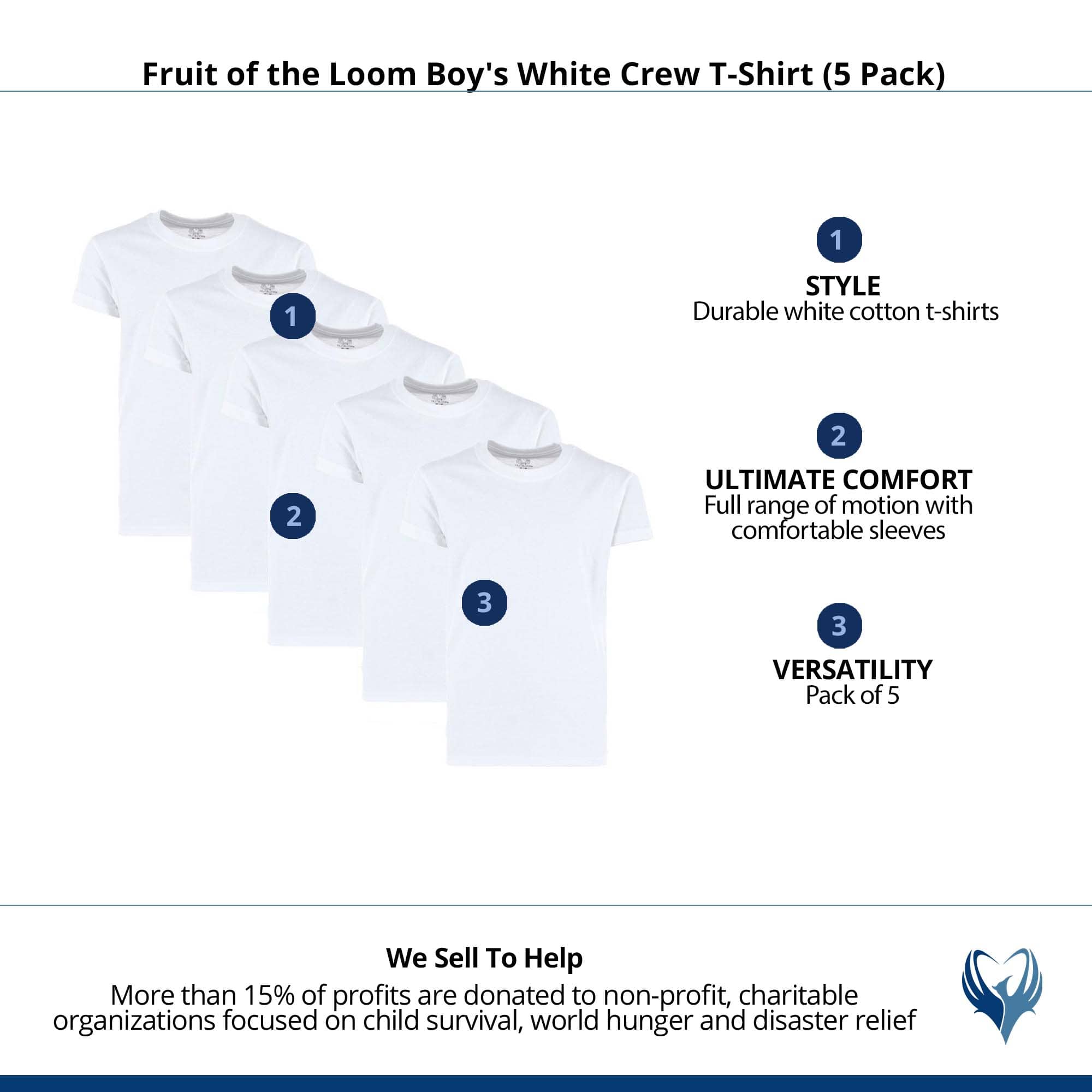 Fruit of the Loom Boy's White Crew T-Shirt (5 Pack) - White
