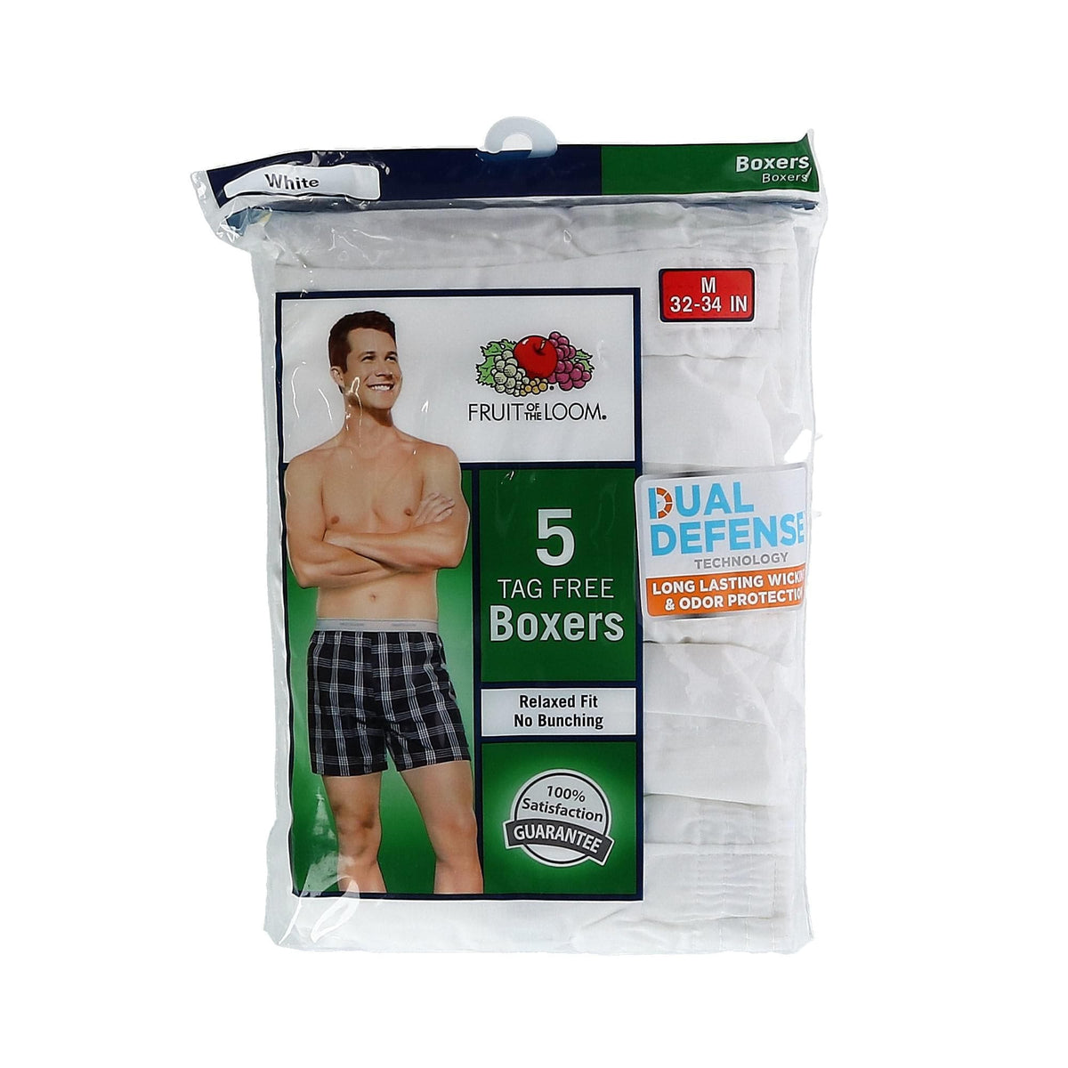 Fruit of the Loom Men's White Boxer Shorts Underwear (5 Pair Pack) - White
