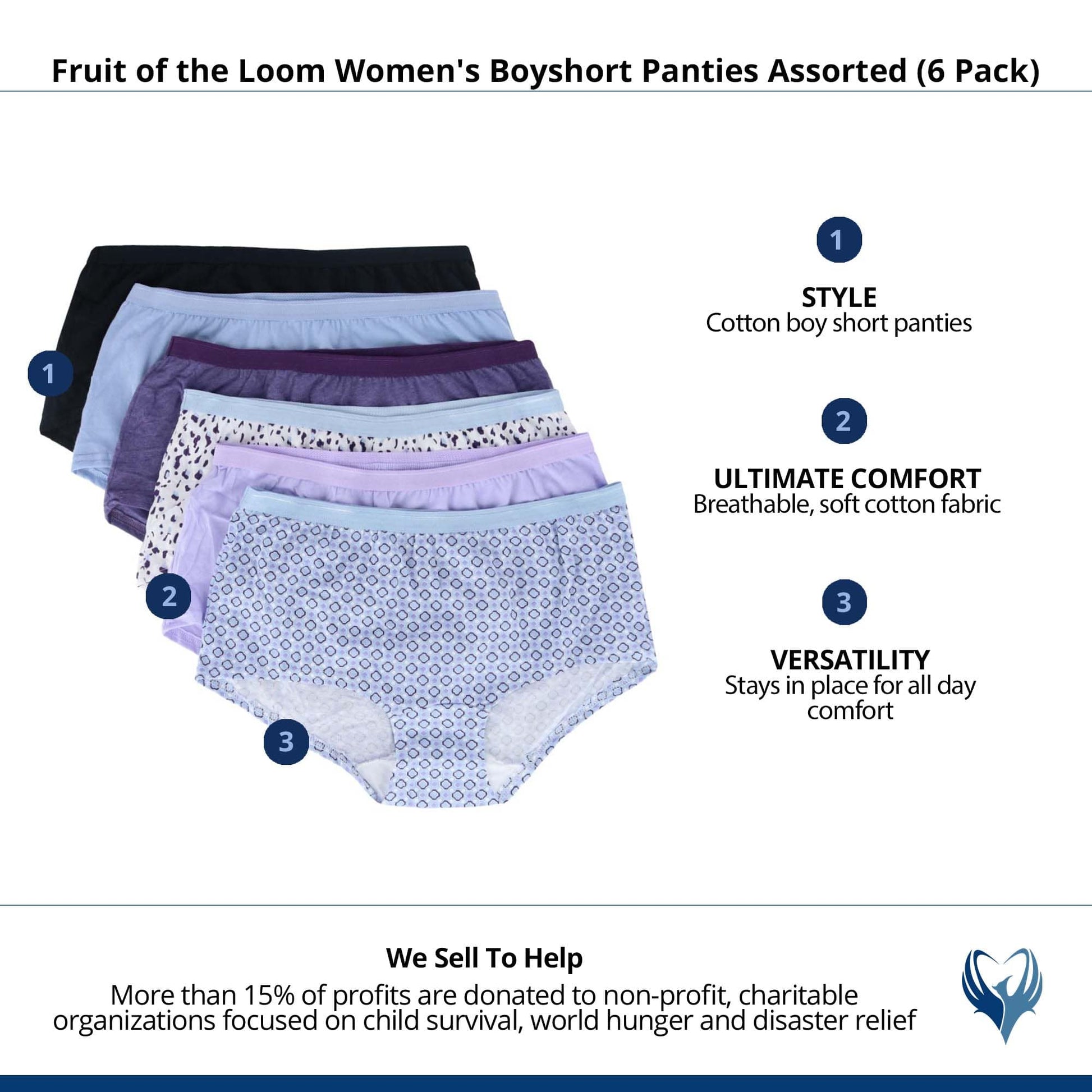 Fruit of the Loom Women's Boyshort Panties Assorted (6 Pack) - Assorted