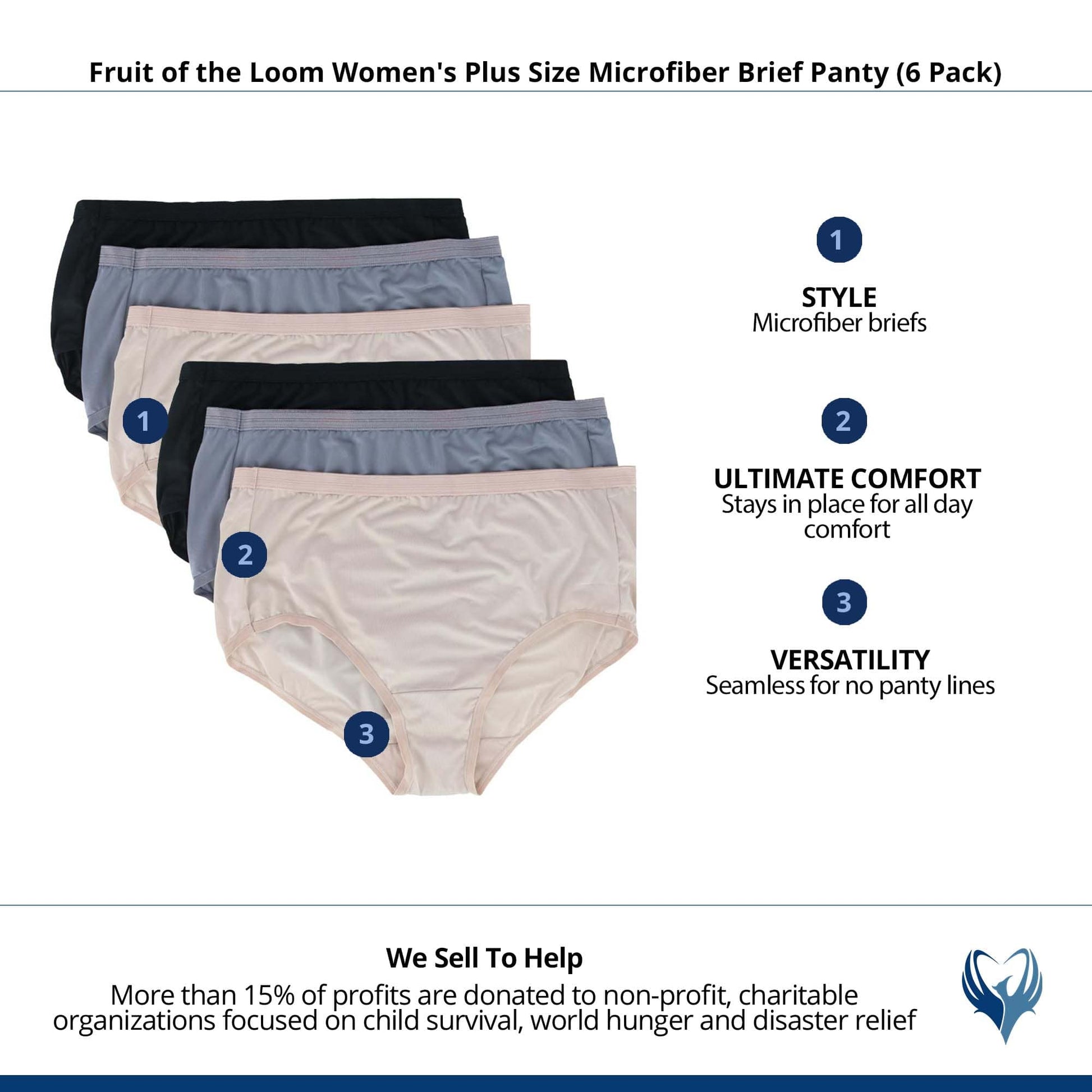 Fruit of the Loom Women's Plus Size Microfiber Brief Panty (6 Pack) - Assorted