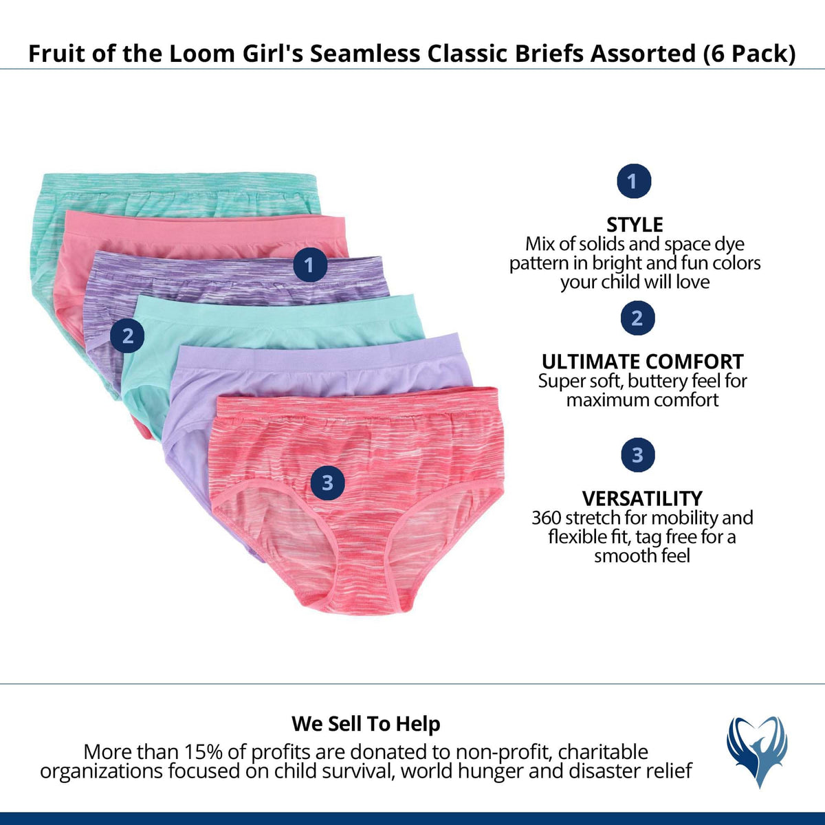 Fruit of the Loom Girl's Seamless Classic Briefs Assorted (6 Pack) - Assorted