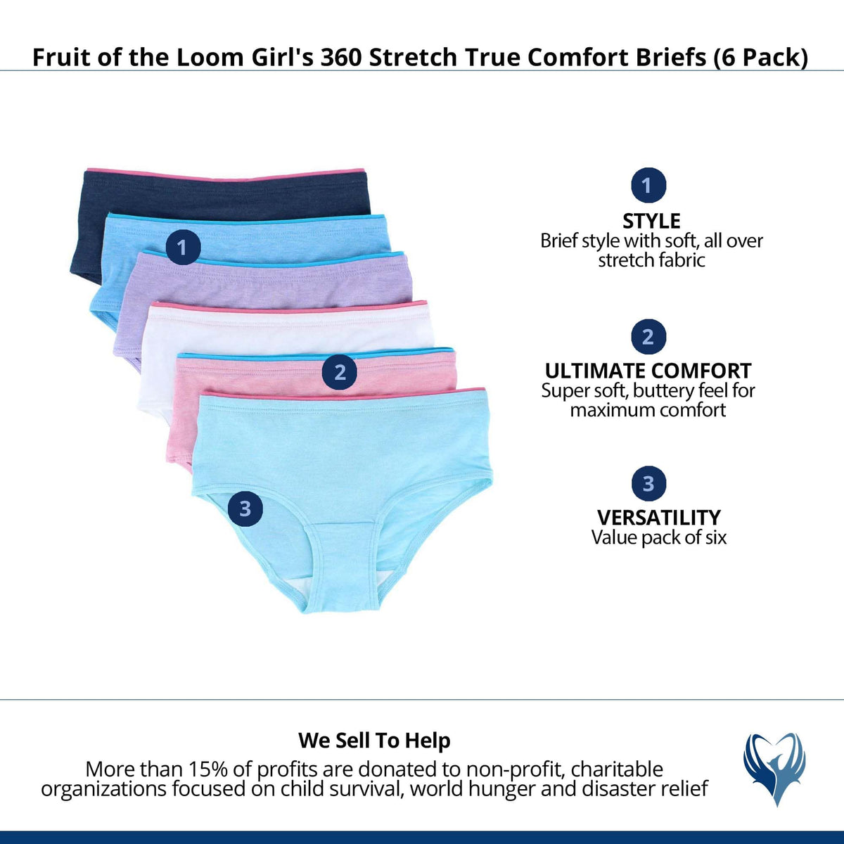 Fruit of the Loom Girl's 360 Stretch True Comfort Briefs (6 Pack) - Assorted