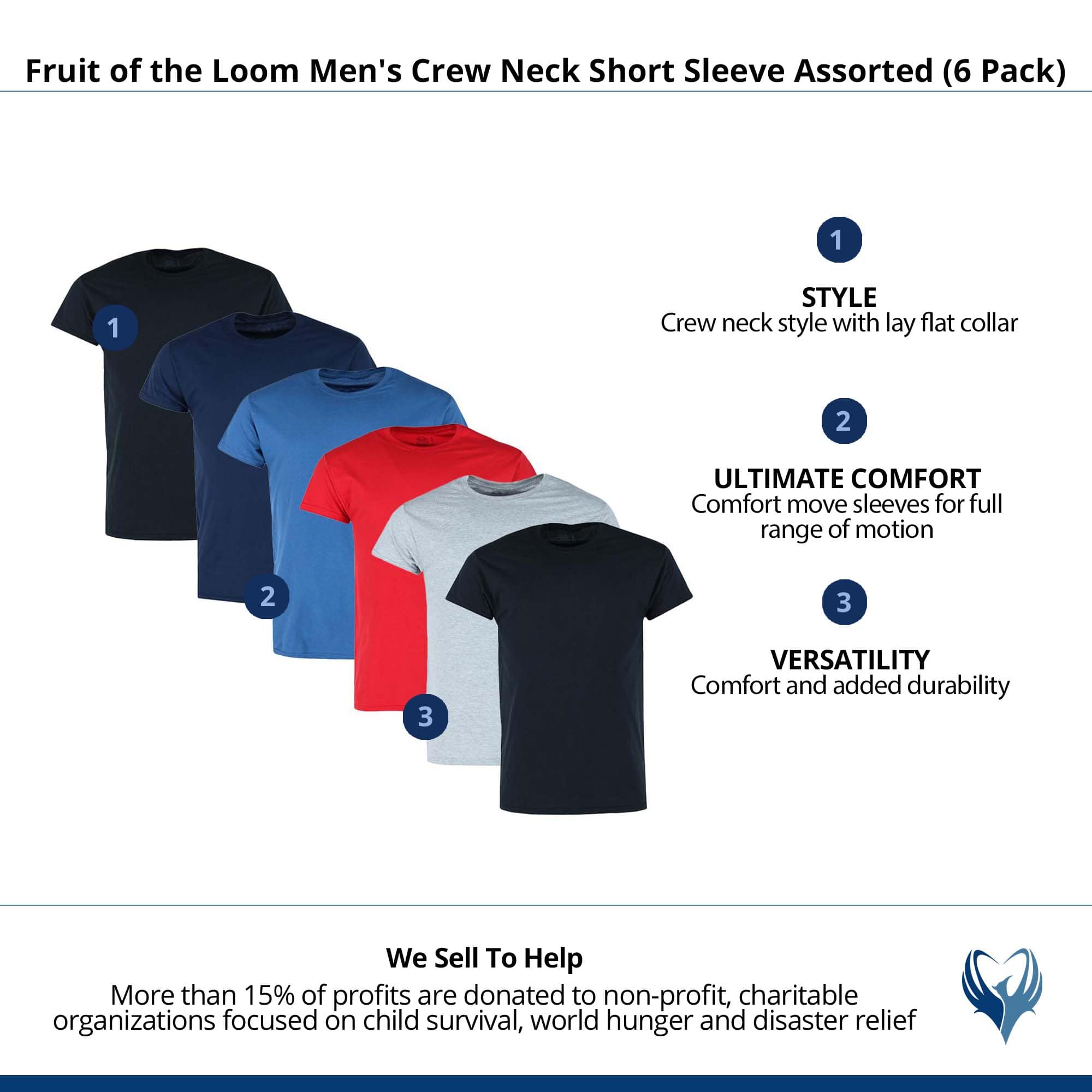 Fruit of the Loom Men's Crew Neck Short Sleeve Assorted (6 Pack) - Assorted