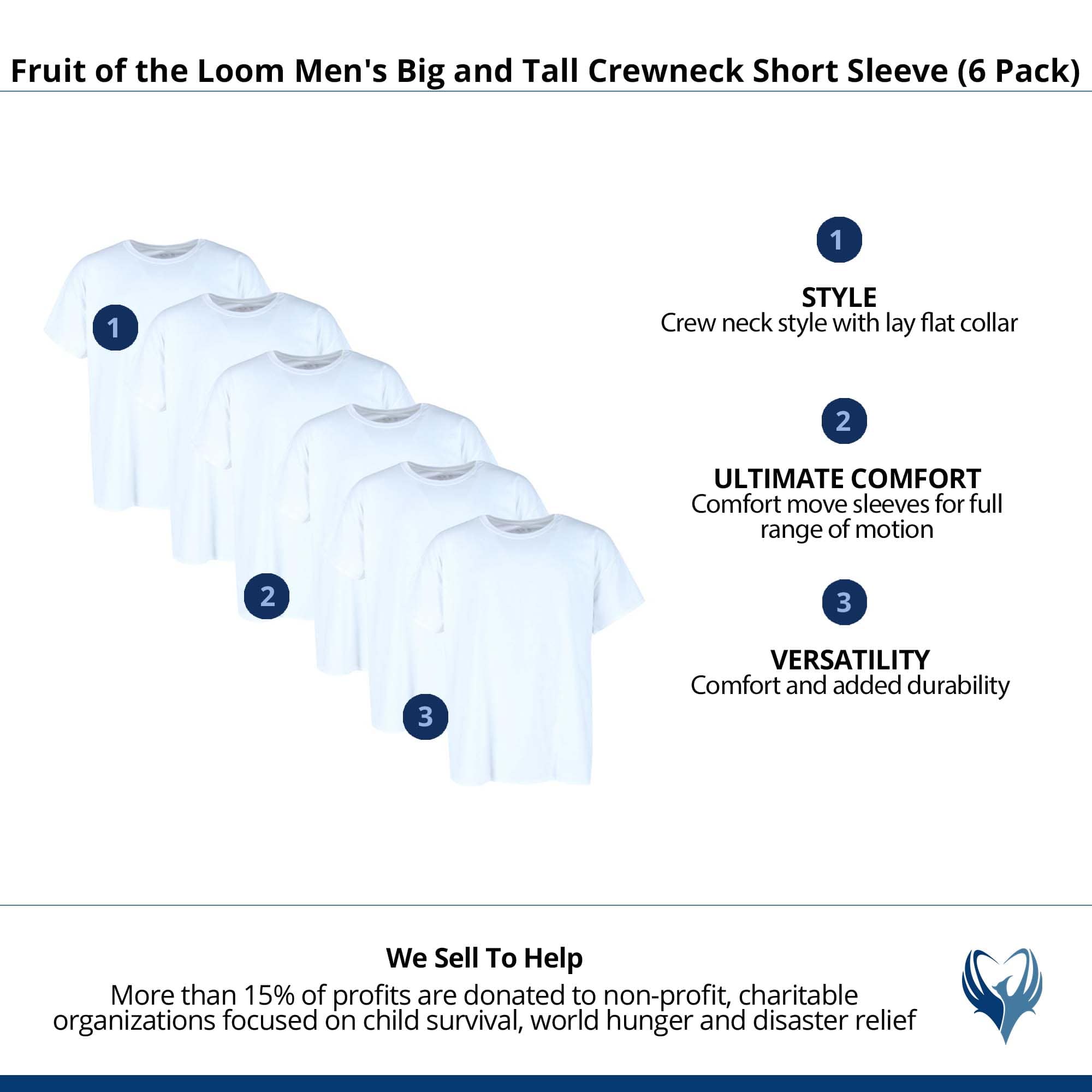 Fruit of the Loom Men's Big and Tall Crewneck Short Sleeve (6 Pack) - White