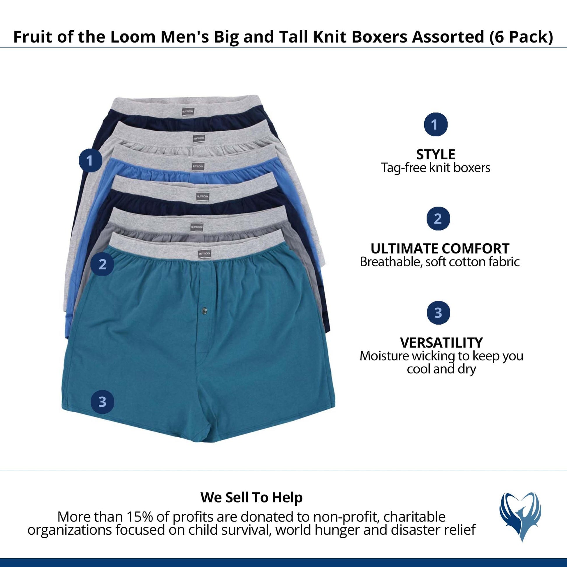 Fruit of the Loom Men's Big and Tall Knit Boxers Assorted (6 Pack) - Assorted