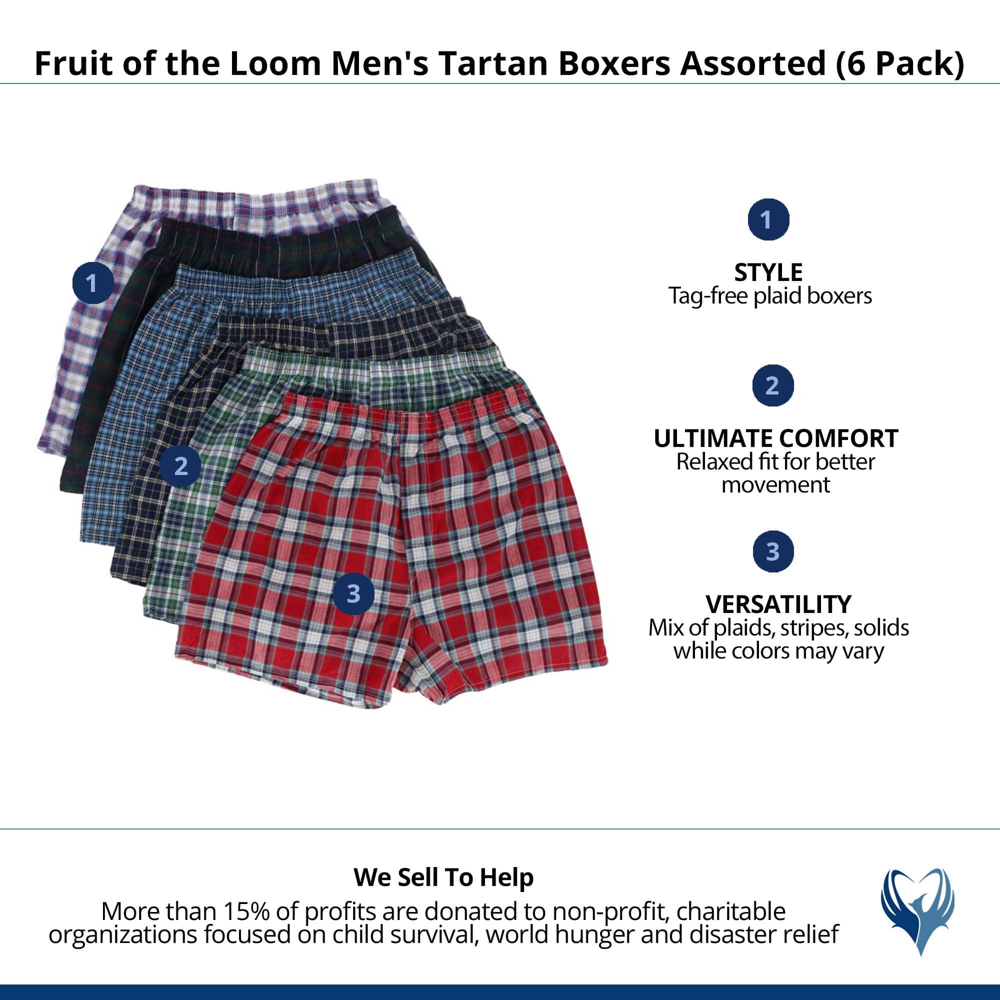 Fruit of the Loom Men's Tartan Boxers Assorted (6 Pack) - Assorted