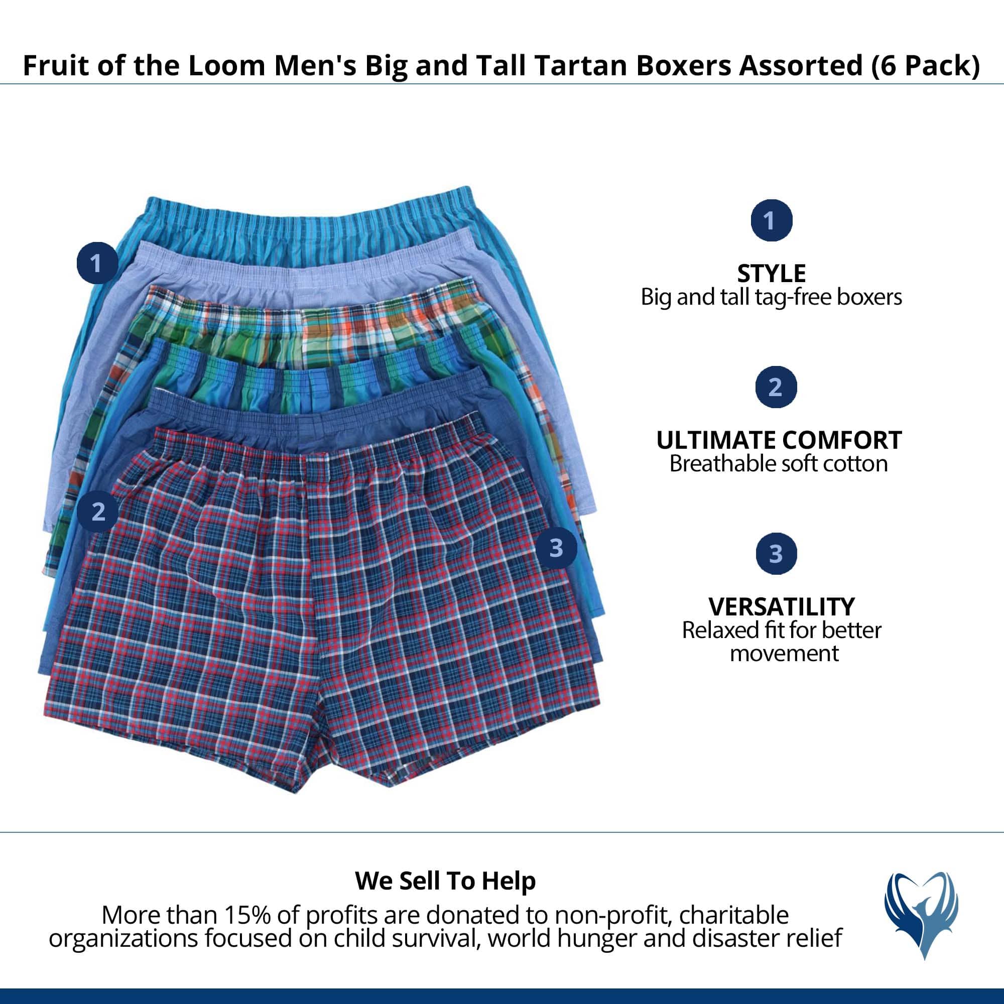 Fruit of the Loom Men's Big and Tall Tartan Boxers Assorted (6 Pack) - Assorted