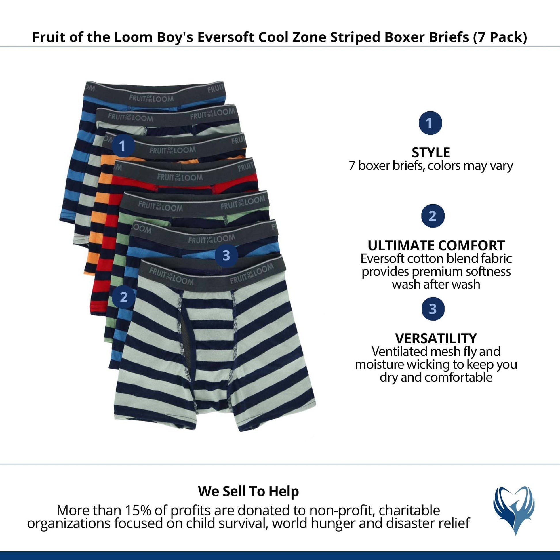 Fruit of the Loom Boy's Eversoft Cool Zone Striped Boxer Briefs (7 Pack) - Assorted