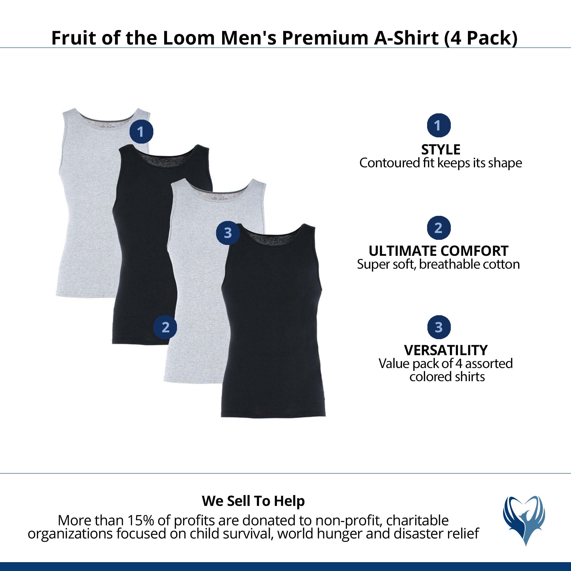Fruit of the Loom Men's Premium A-Shirt (4 Pack) - Assorted