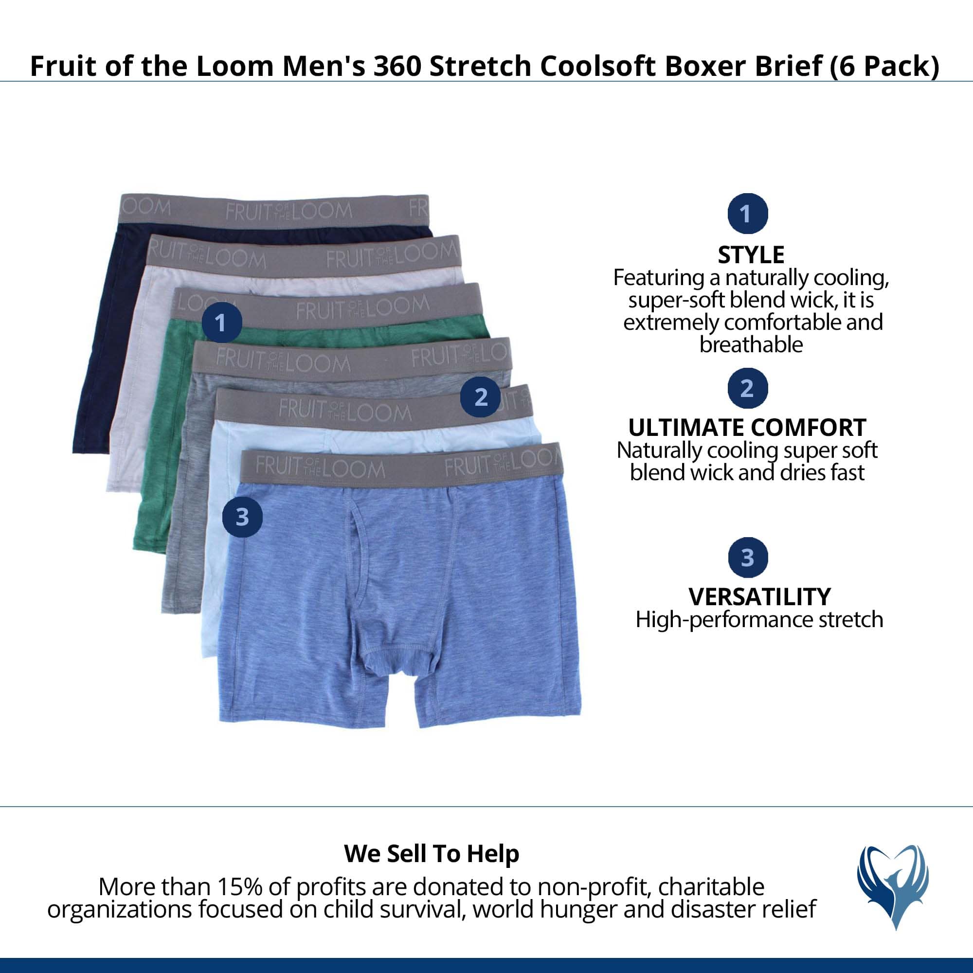 Fruit of the Loom Men's 360 Stretch Coolsoft Boxer Brief (6 Pack) - Assorted