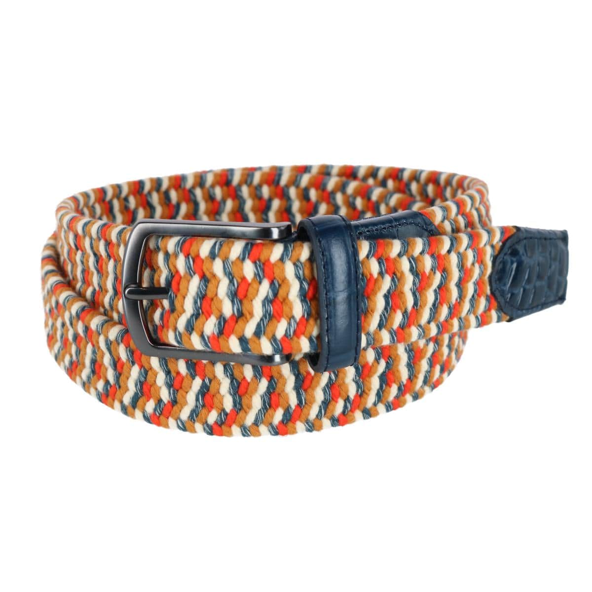 Mad Golfer Men's Braided Elastic Belt with Croc Print Leather Tabs