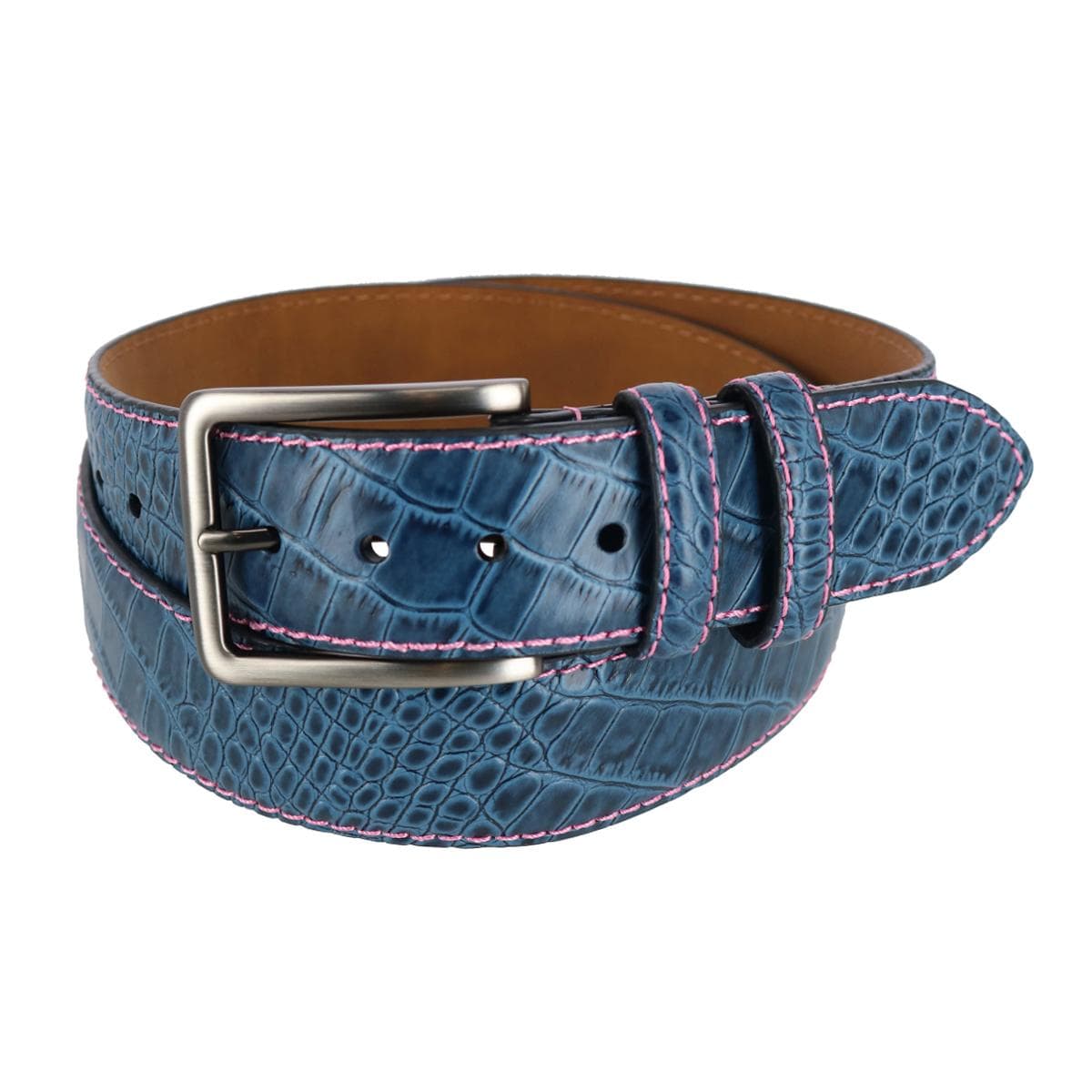 Mad Golfer Men's Croc Print Golfing Belt with Contrast Stitch - Blue