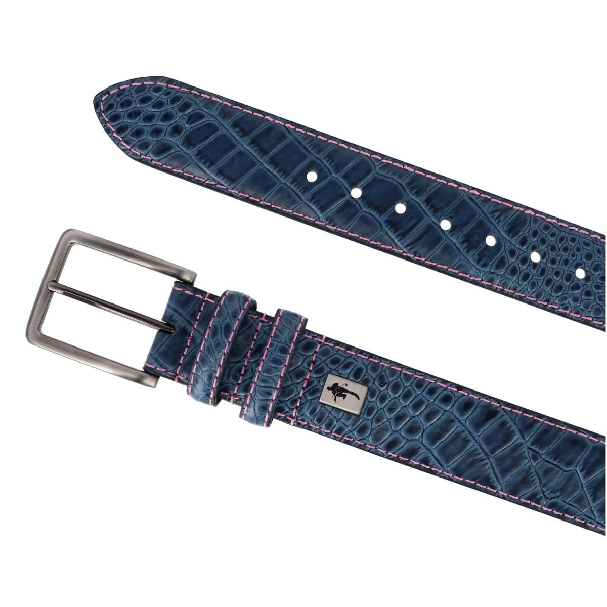 Mad Golfer Men's Croc Print Golfing Belt with Contrast Stitch - Blue