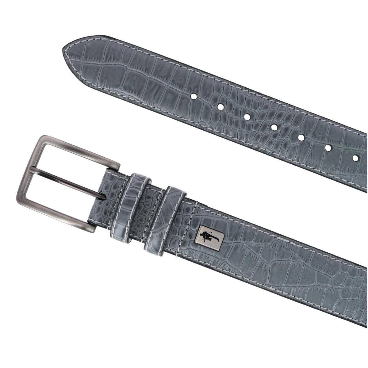 Mad Golfer Men's Croc Print Golfing Belt with Contrast Stitch - Gray