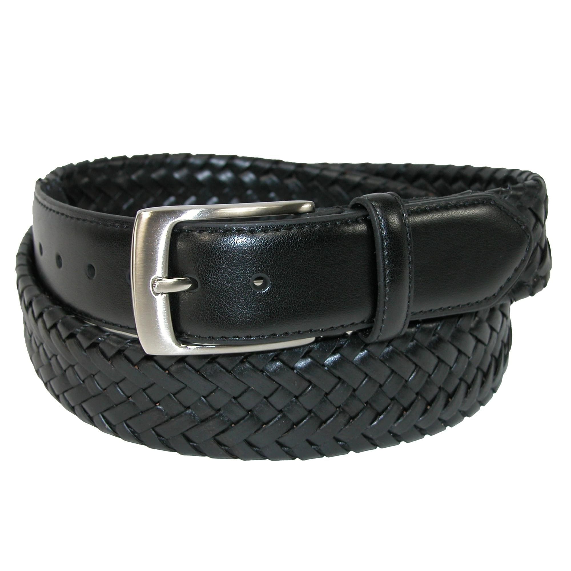 Danbury Men's Big & Tall Comfort Stretch Leather Braided Belt - Black