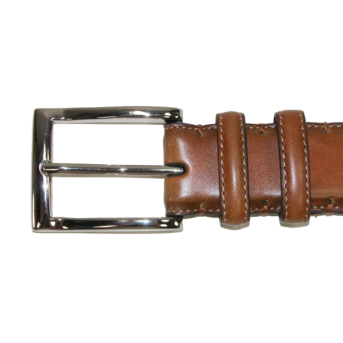 Danbury Men's 35mm Leather Cognac Double Loop Belt - Tan