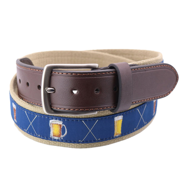 Men's Ribbon Belt with Golf Clubs and Beer