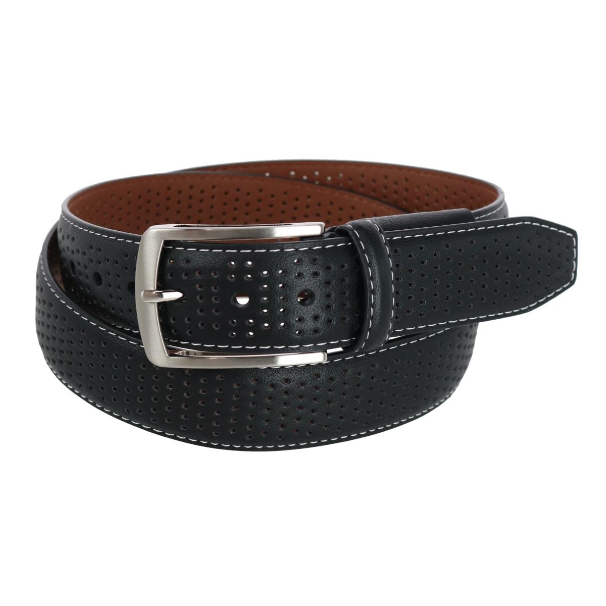 Pebble Beach Men's 35mm Perforated Leather Stretch Golf Belt - Black