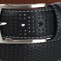 Pebble Beach Men's 35mm Perforated Leather Stretch Golf Belt - Black