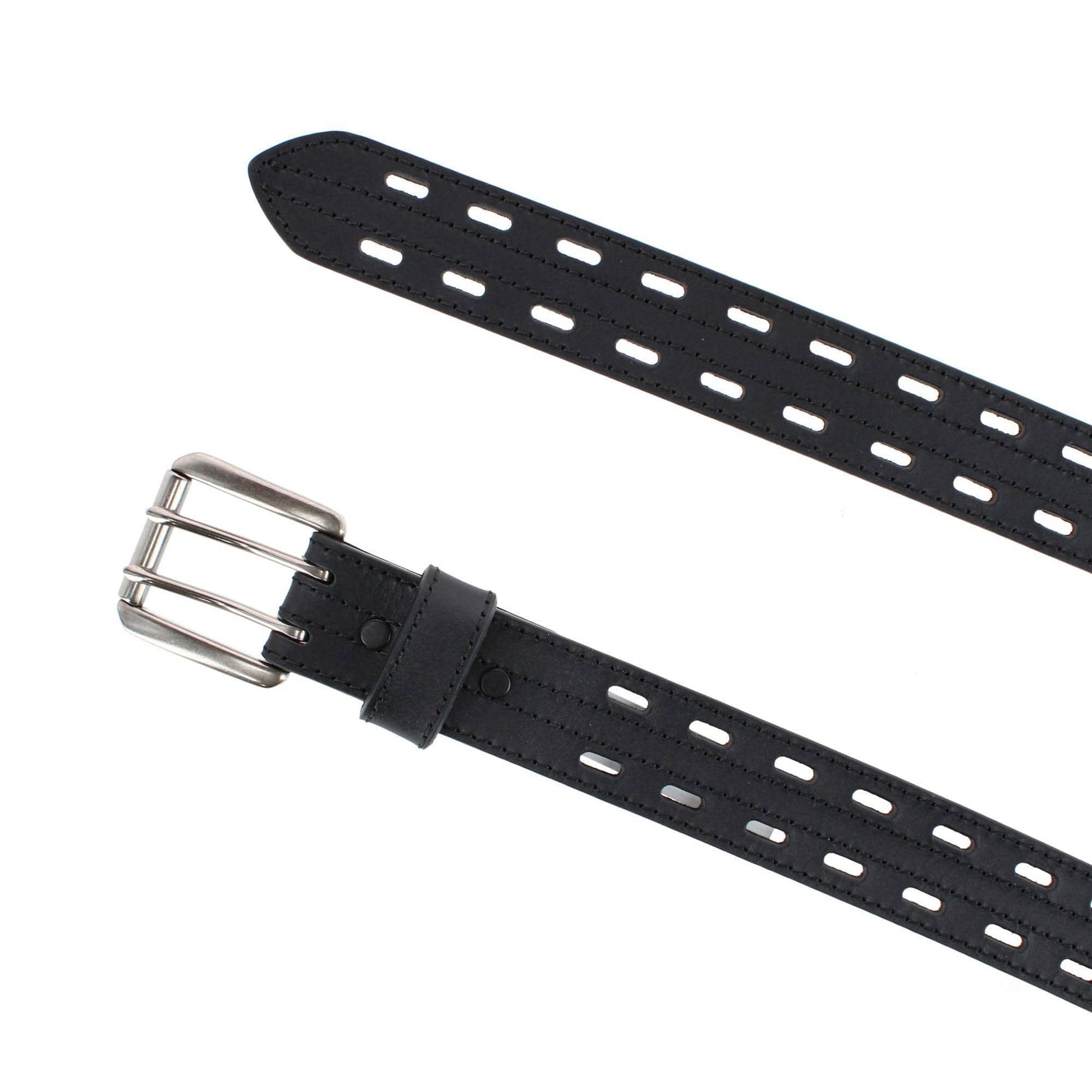 Danbury Men's Big & Tall 38mm Double Prong Roller Leather Belt - Black