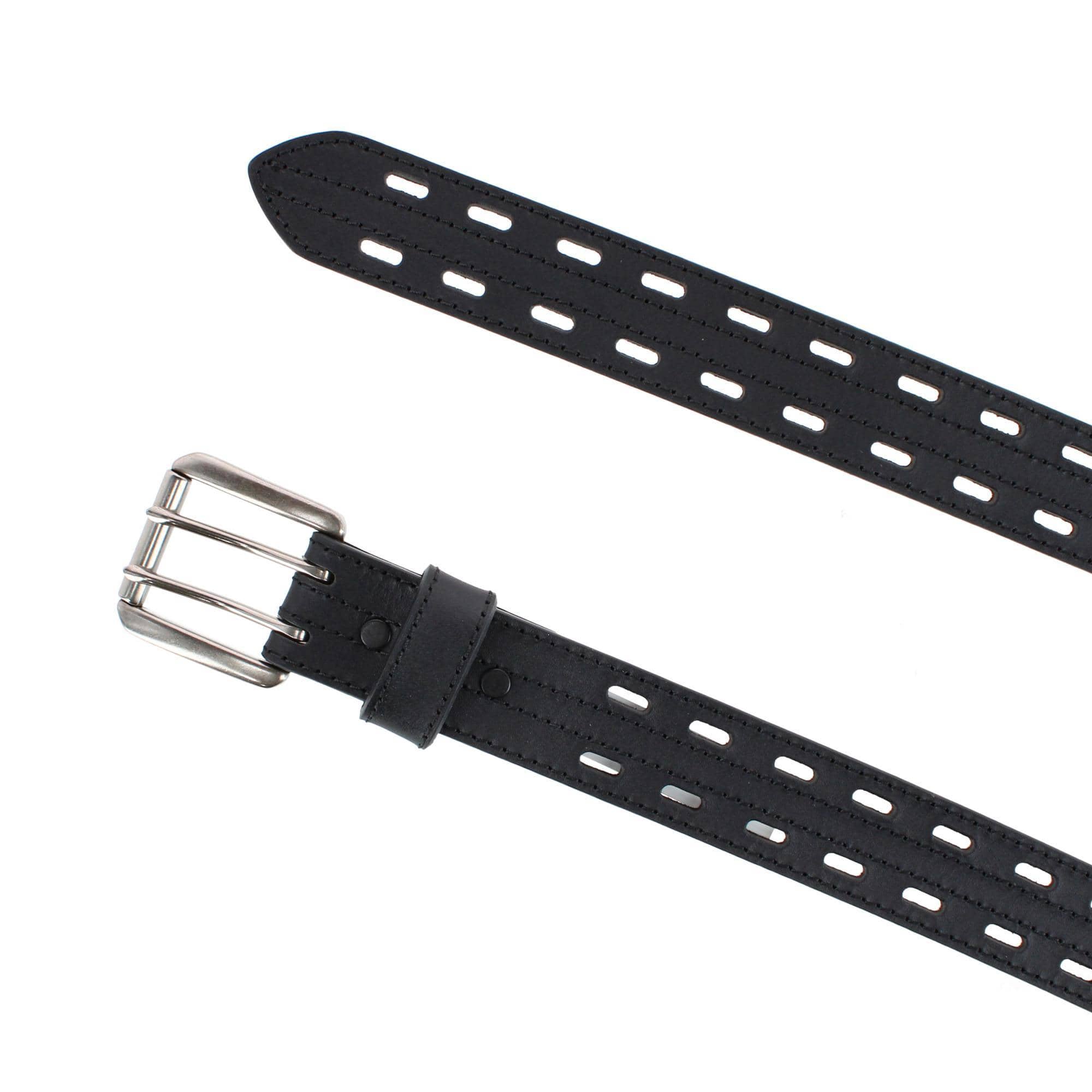 Danbury Men's Big & Tall 38mm Double Prong Roller Leather Belt - Black