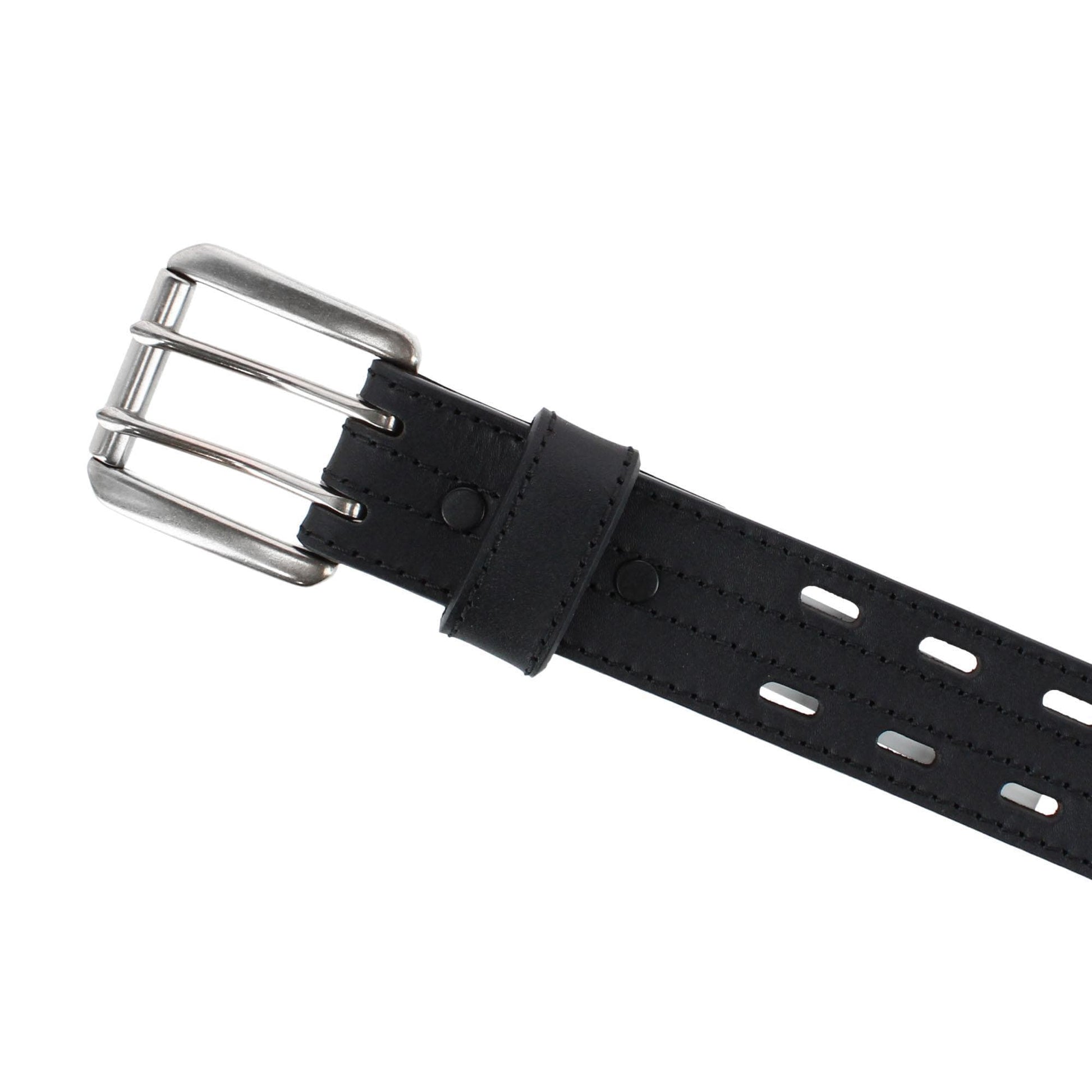 Danbury Men's Big & Tall 38mm Double Prong Roller Leather Belt - Black