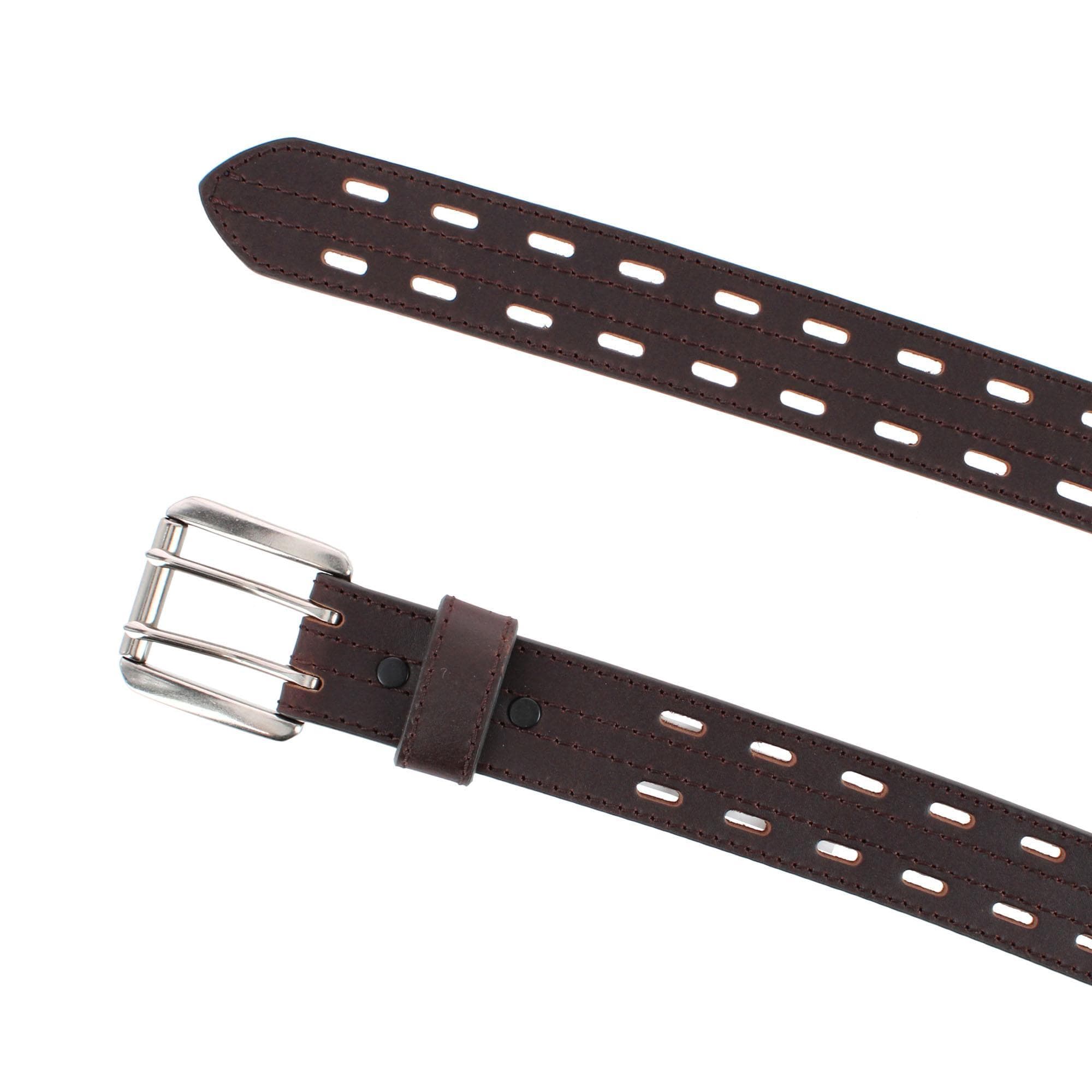 Danbury Men's Big & Tall 38mm Double Prong Roller Leather Belt - Brown