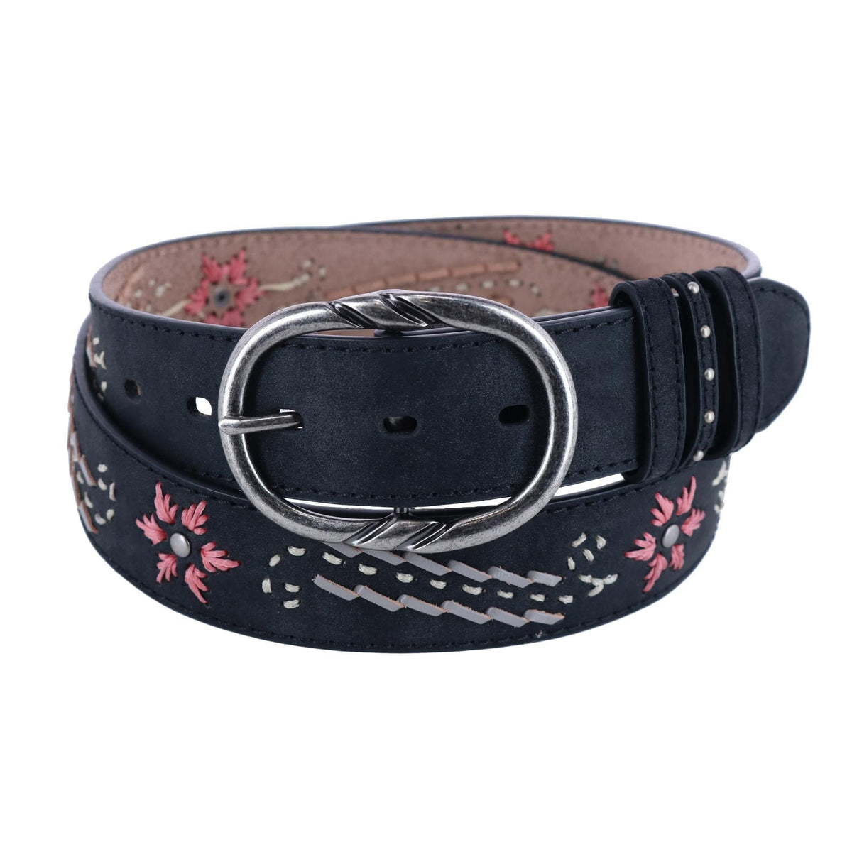 Cowgirls Rock Women's Distressed Belt with Embroidery - Black