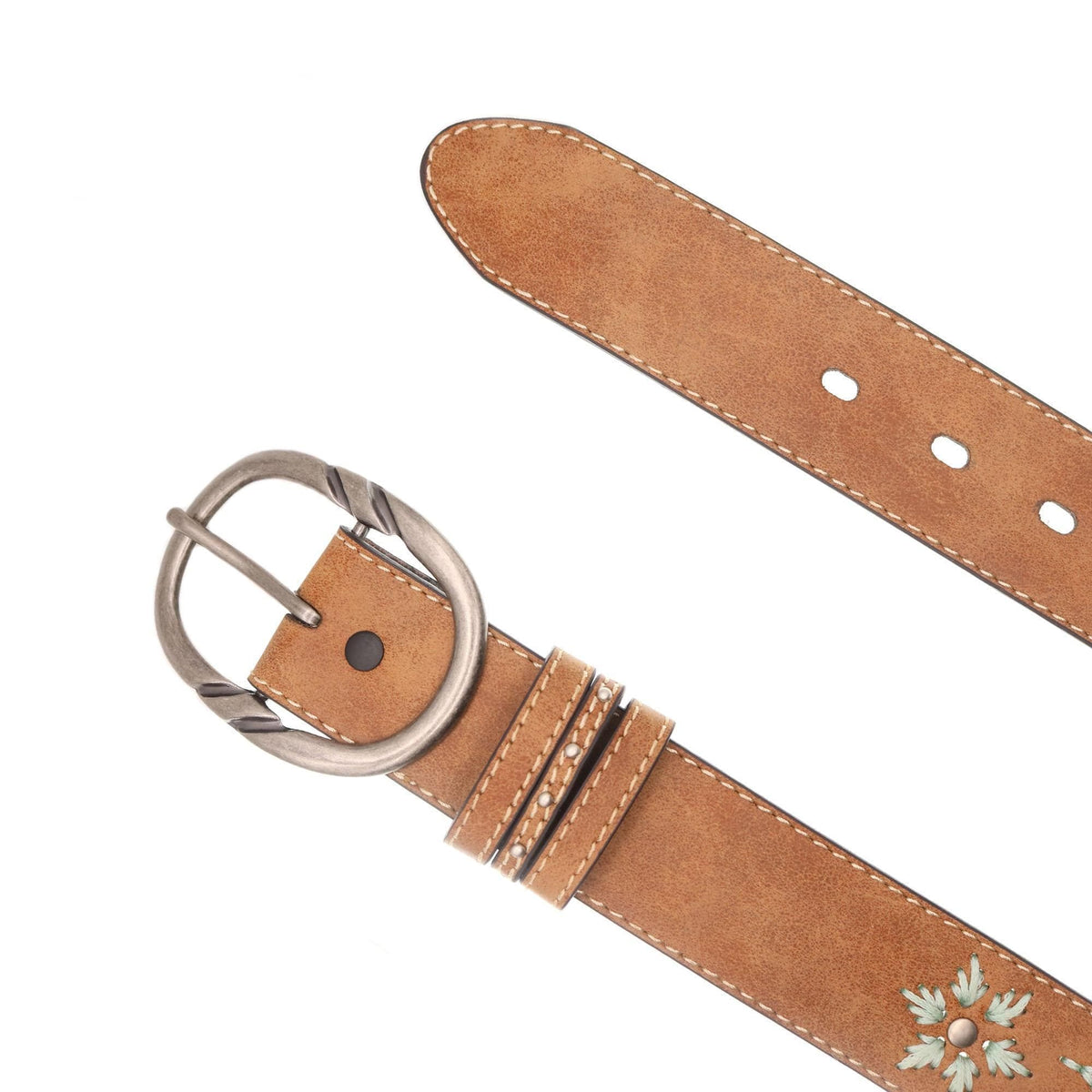 Cowgirls Rock Women's Distressed Belt with Embroidery - Tan