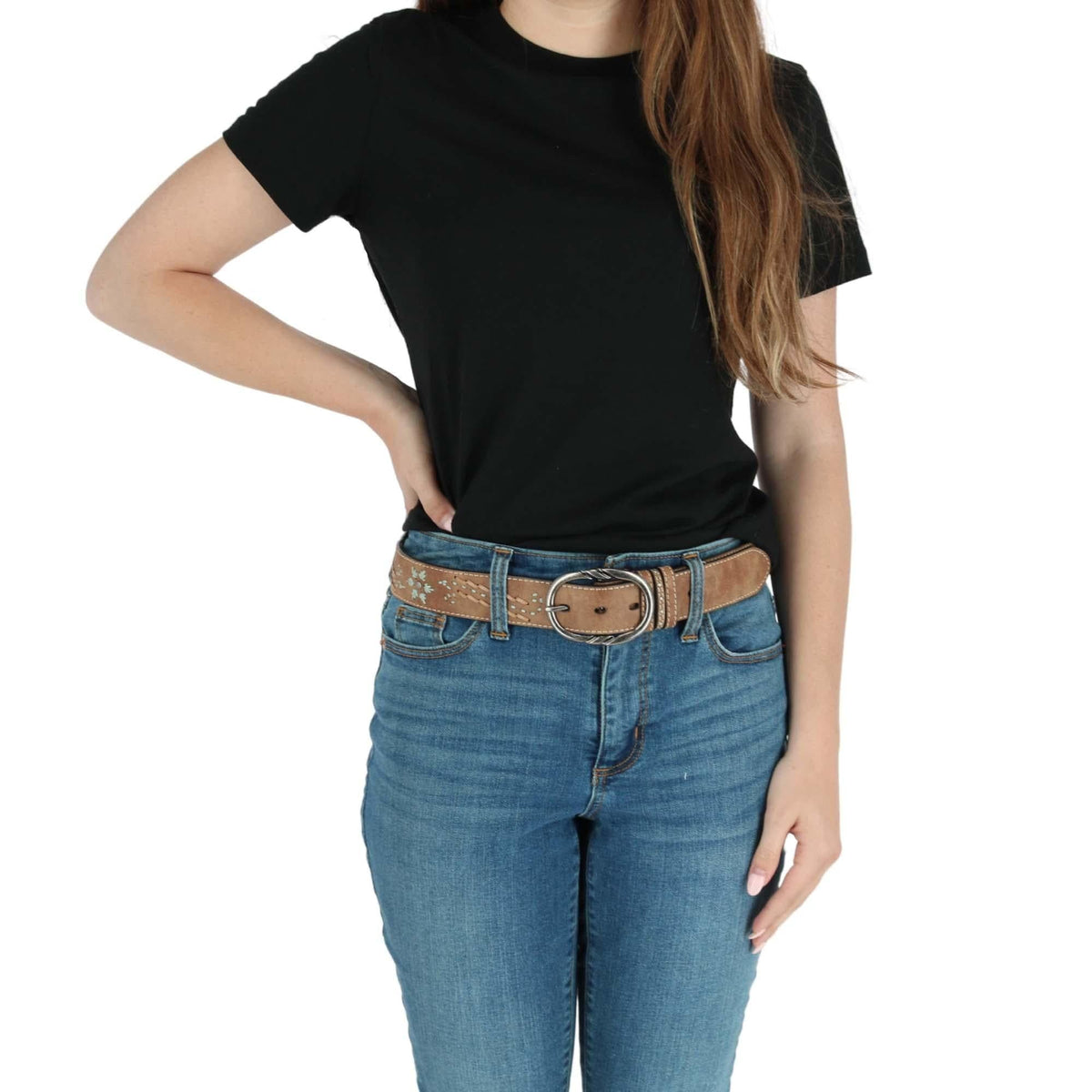 Cowgirls Rock Women's Distressed Belt with Embroidery - Tan
