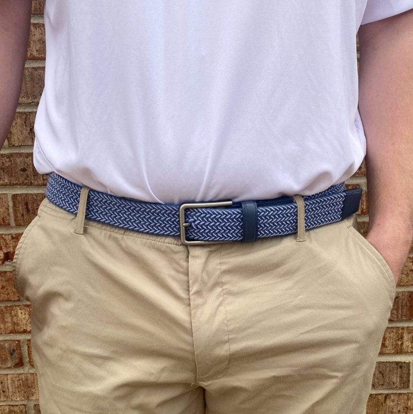 Greg Norman Men's Two Tone Stretch Belt - Blue and White