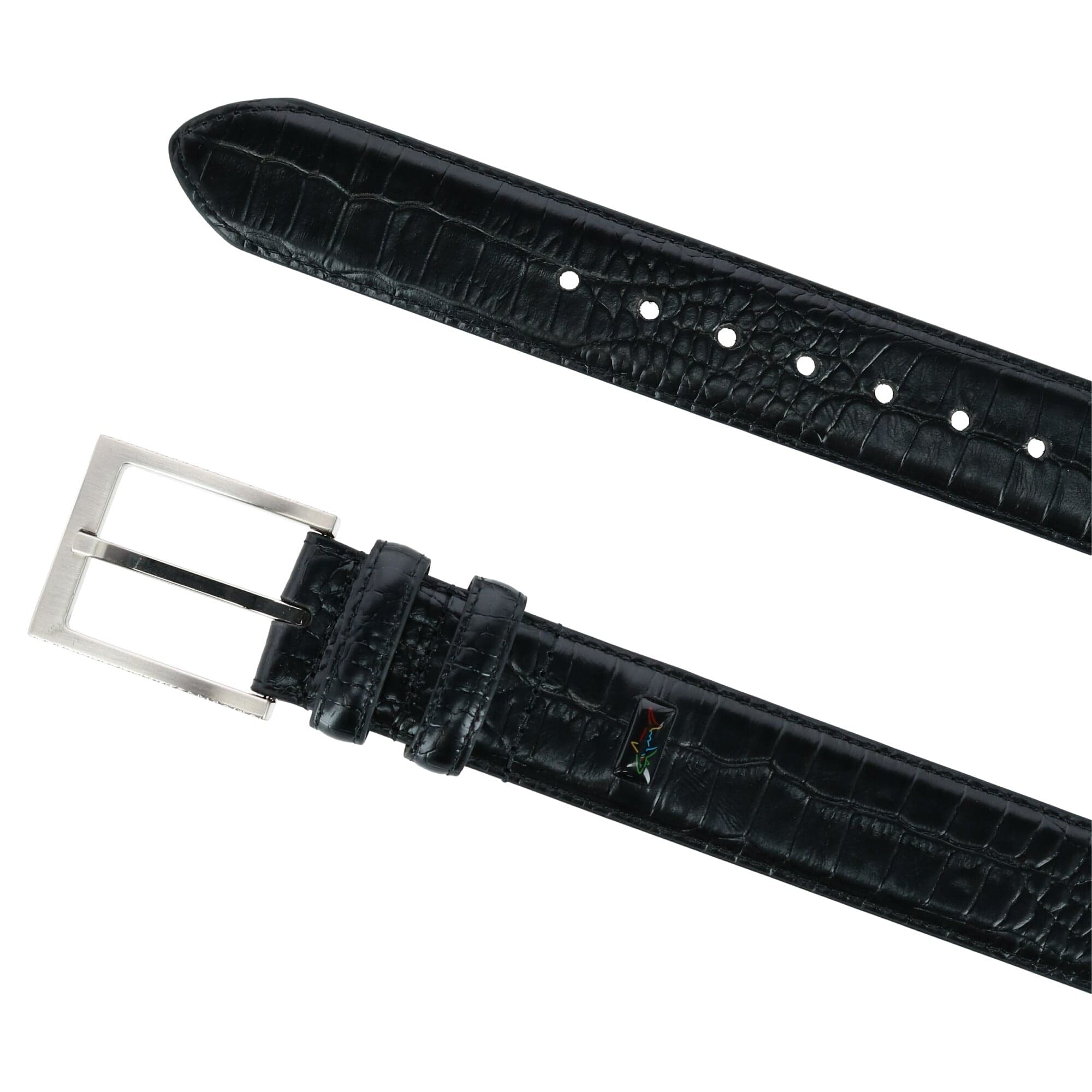 Greg Norman Men's Croco Print Leather Belt - Black