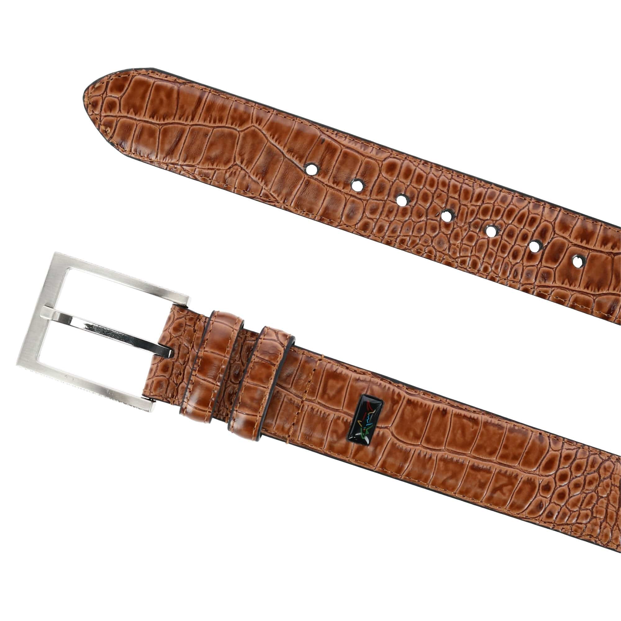 Greg Norman Men's Croco Print Leather Belt - Brown