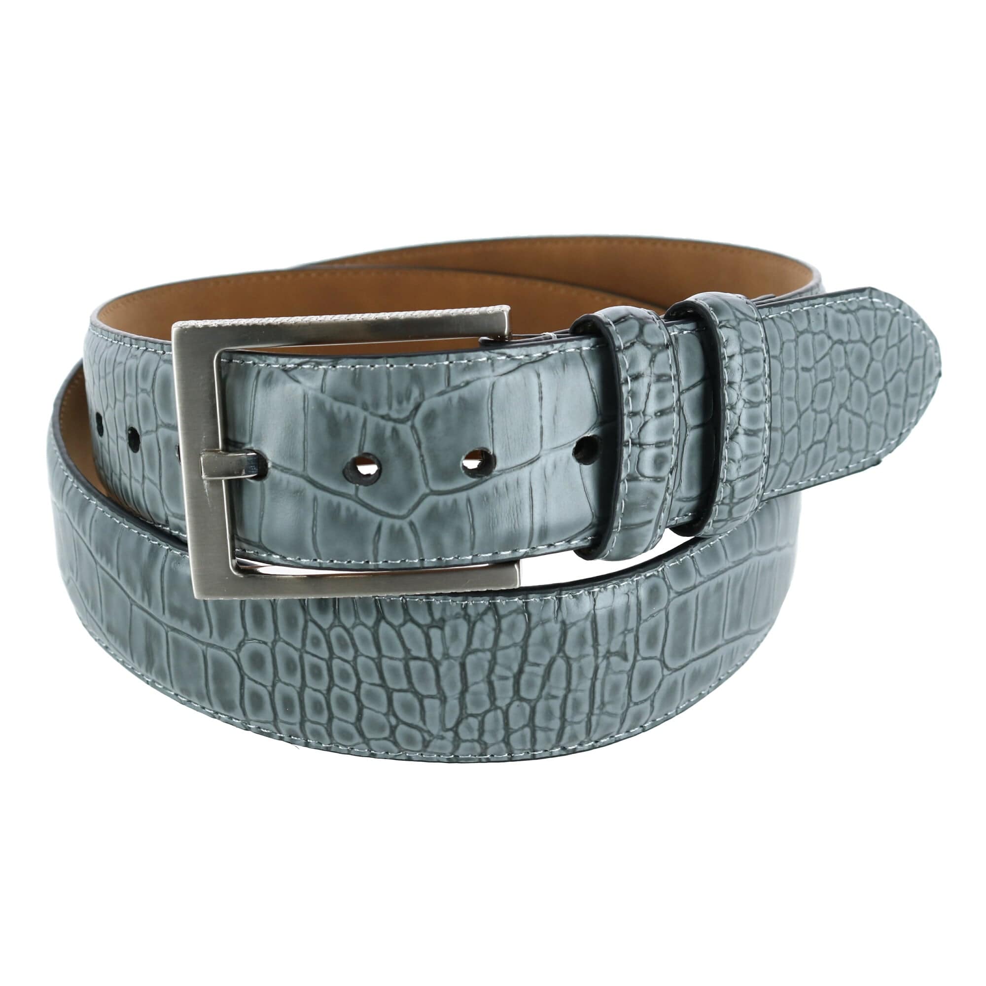 Greg Norman Men's Croco Print Leather Belt - Grey