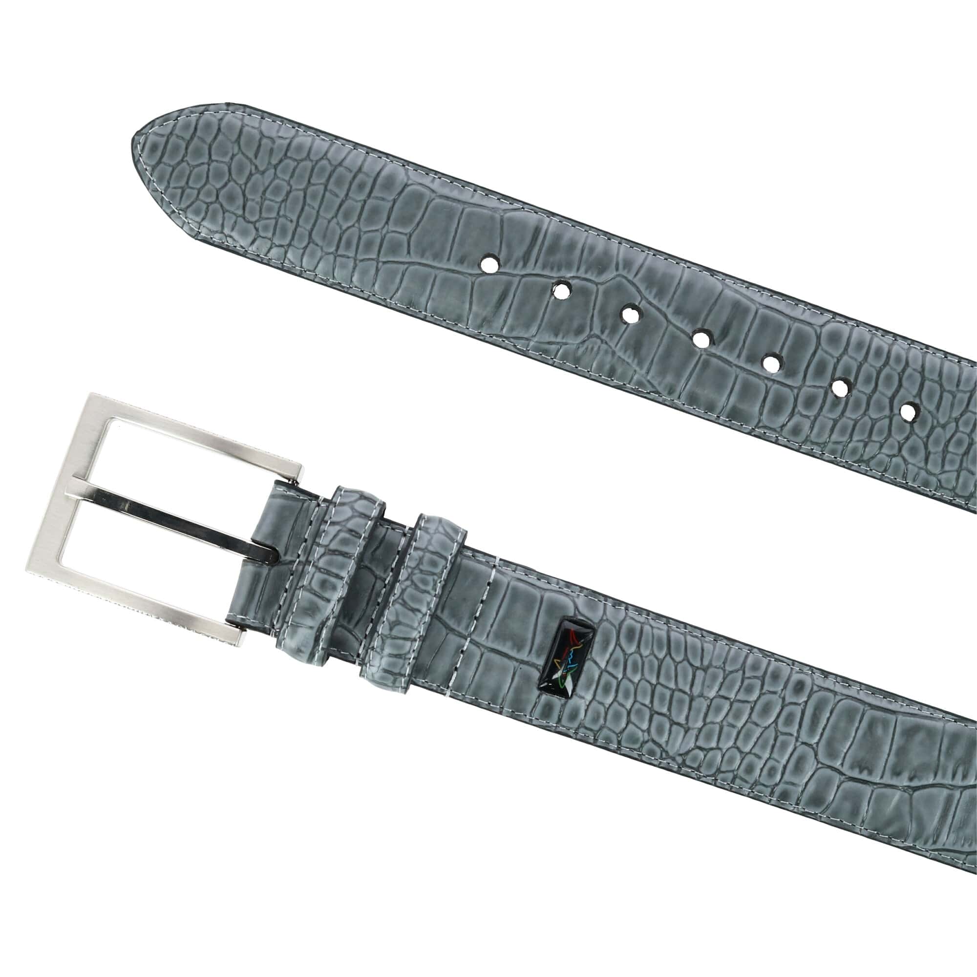 Greg Norman Men's Croco Print Leather Belt - Grey