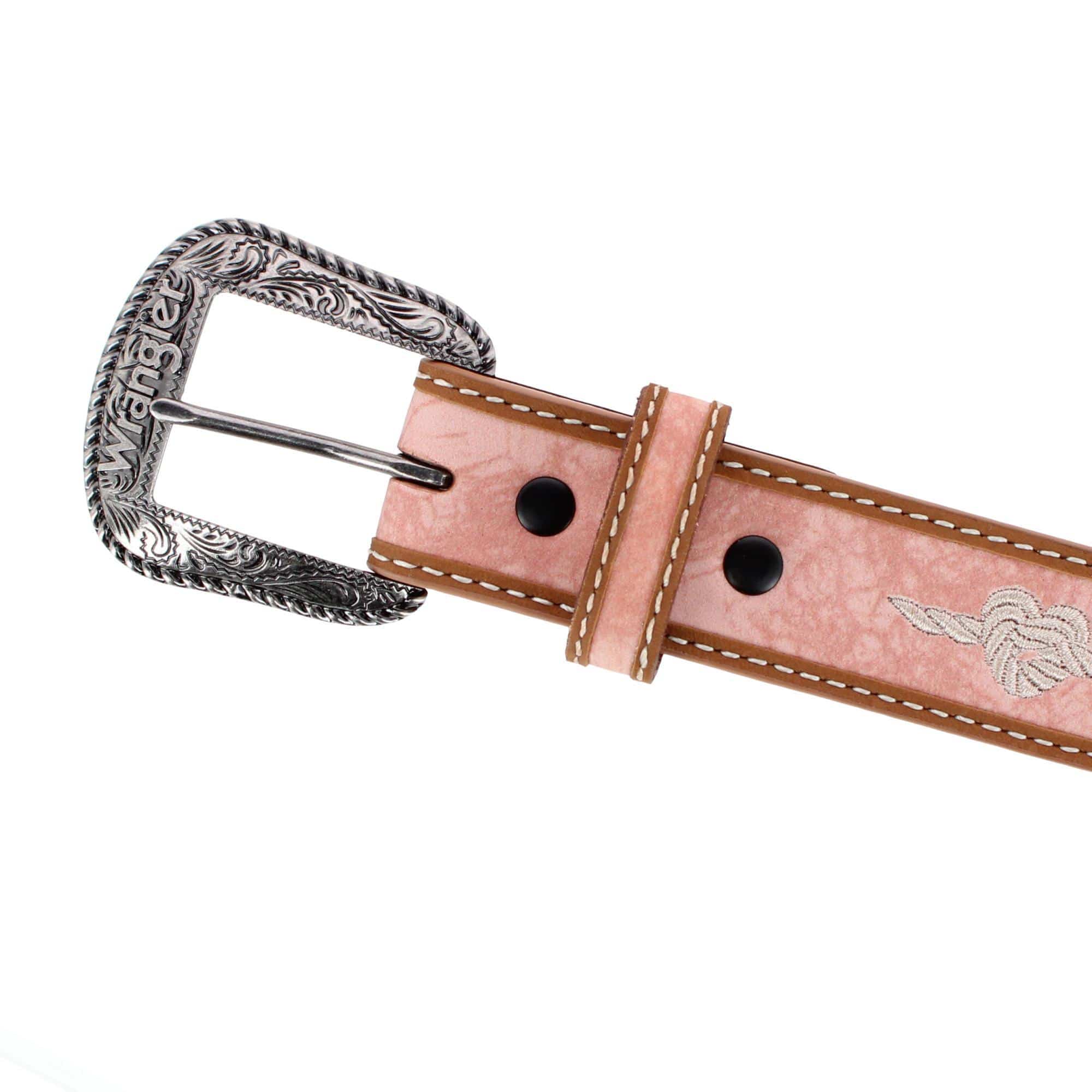 Wrangler Girl's 30mm Embroidered Rope Leather Belt - Pink/Tan