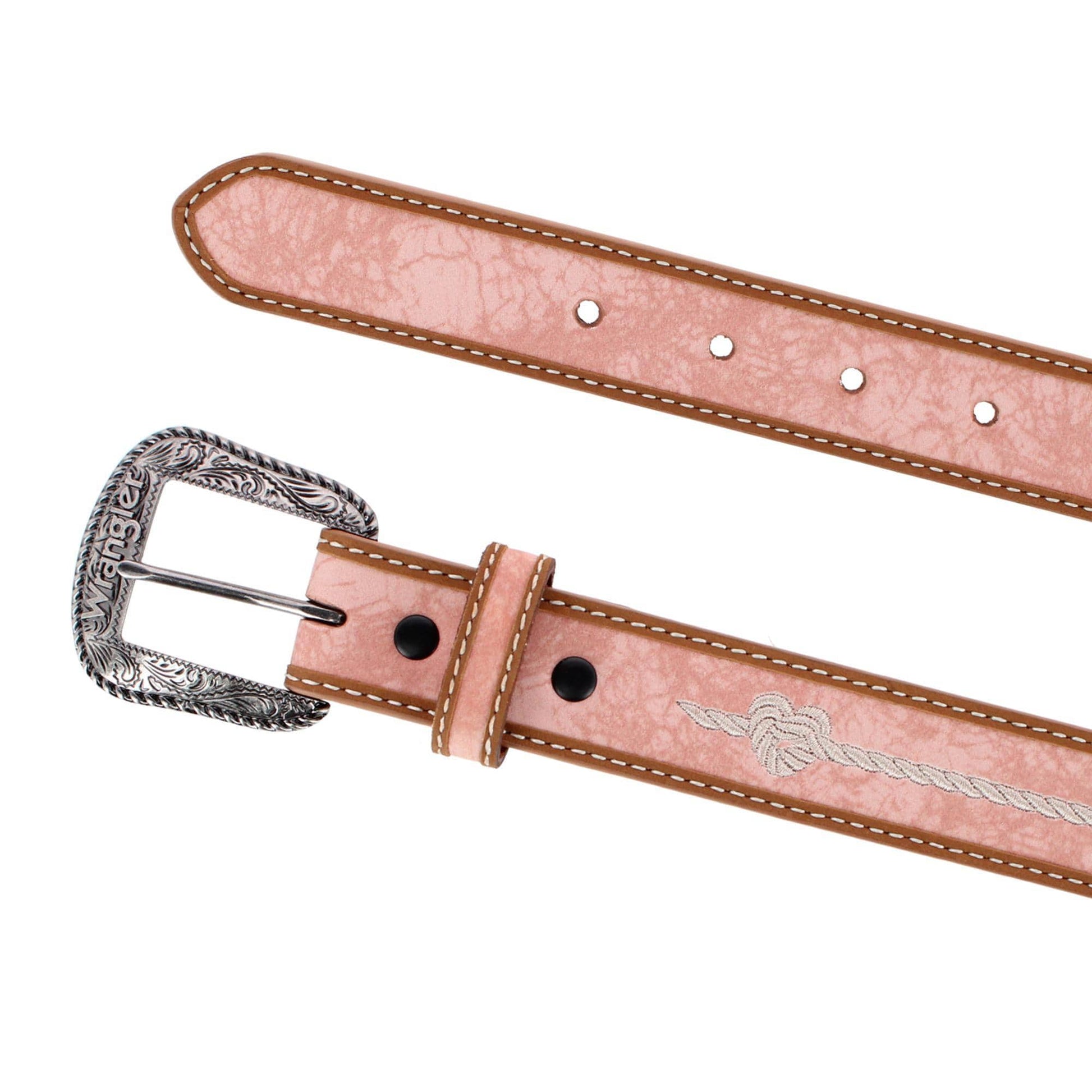 Wrangler Girl's 30mm Embroidered Rope Leather Belt - Pink/Tan