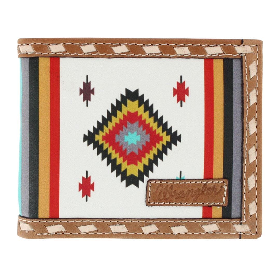Wrangler Men's Leather Southwest Print Bifold Wallet - Men's Leather Southwest Print Bifold Wallet