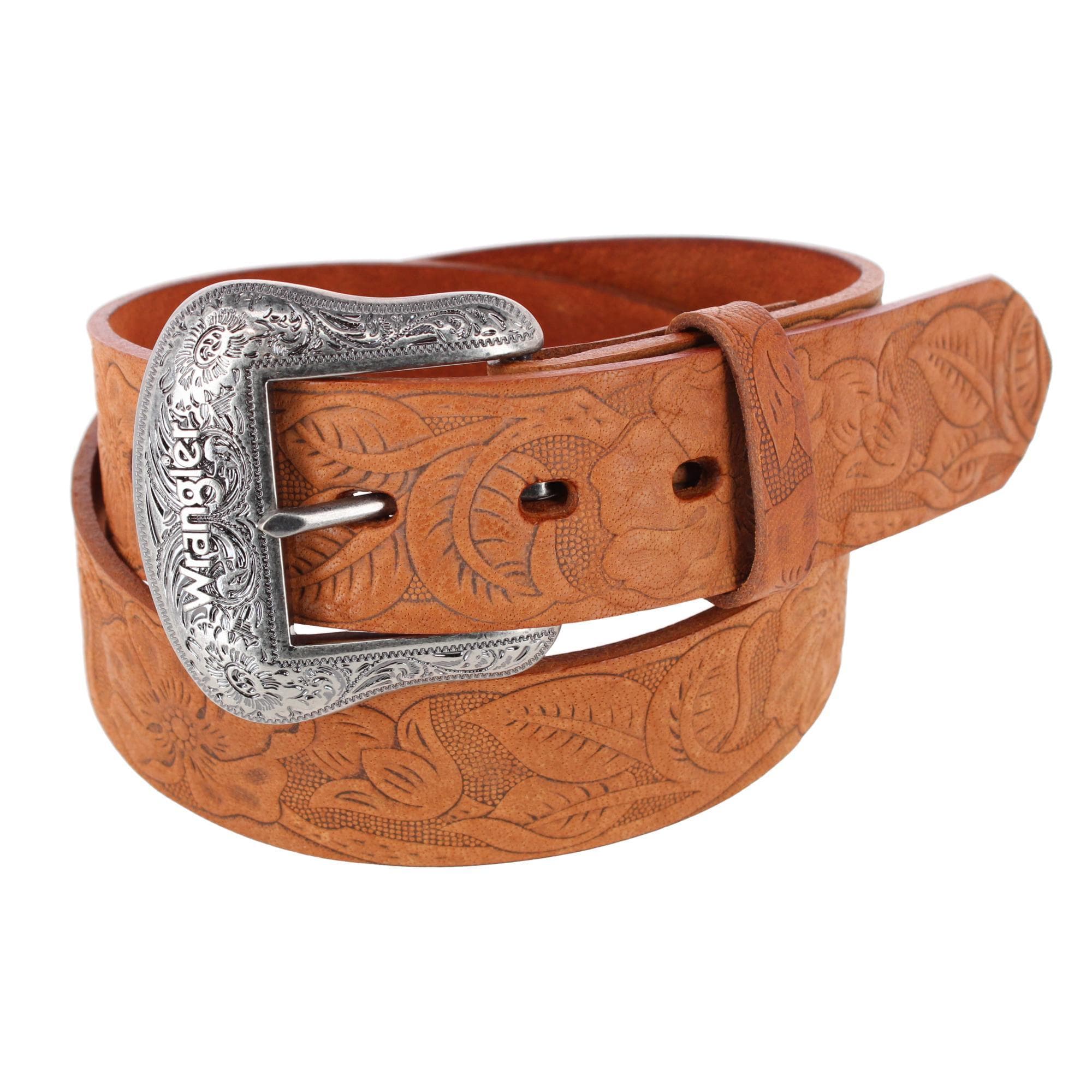 Wrangler Women's 1.5 Inch Floral Emboss Leather Belt - Brown